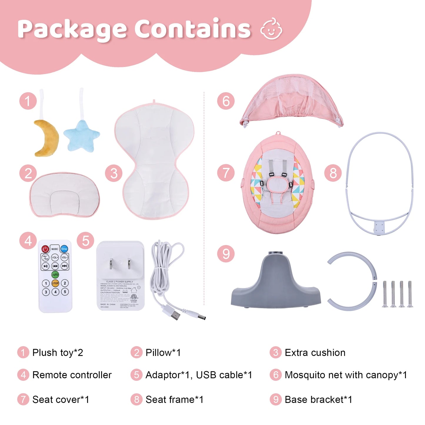 Baby Swing, Baby Swing for Infants,Portable Electric Baby Rocker with 5 Sway Speed,10 Preset Songs,Remote Control,Bluetooth Music,Pink