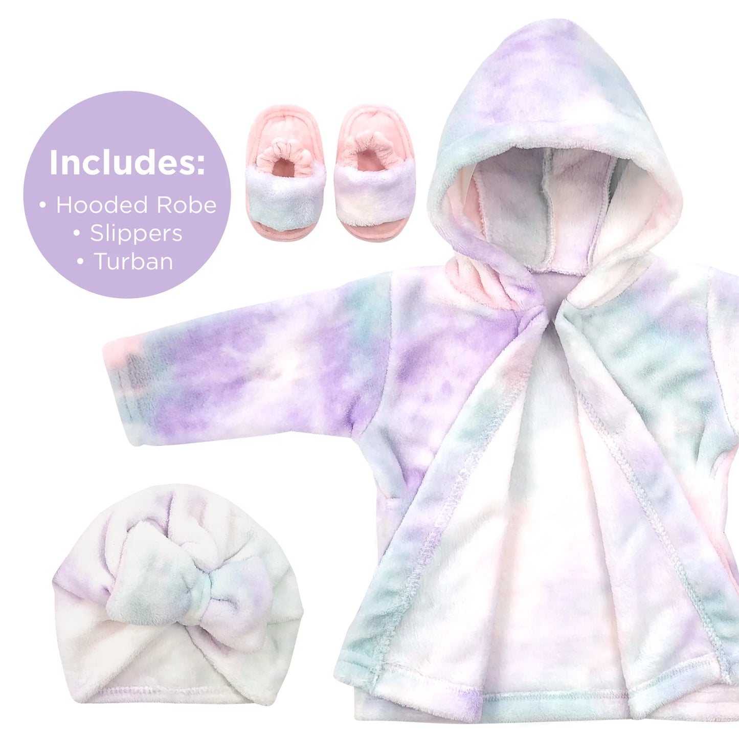Toddler Bathrobe Set, 0-9 Months, Girls Bathrobe with Slippers & Turban, Toddler Bathrobe Plush Baby Robe, Tie Dye