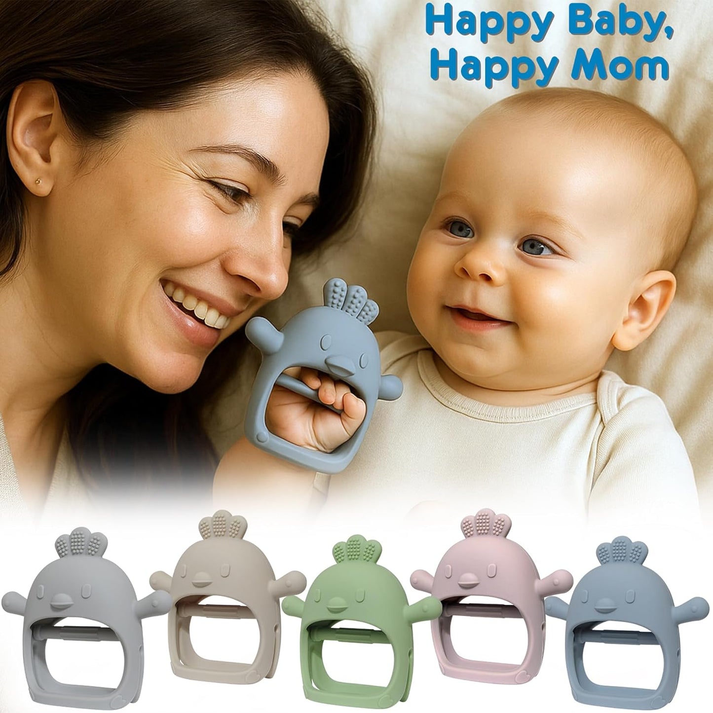 , Silicone Teether Glove, Baby Toys 0-6 Months, Mittens for Infants Use as Teething Pacifier, Teething Toys 3-6 Months, Teethers for Babies 6-12 Mon, 6 Mo Old Must Haves - 2 Pack Beige/Green