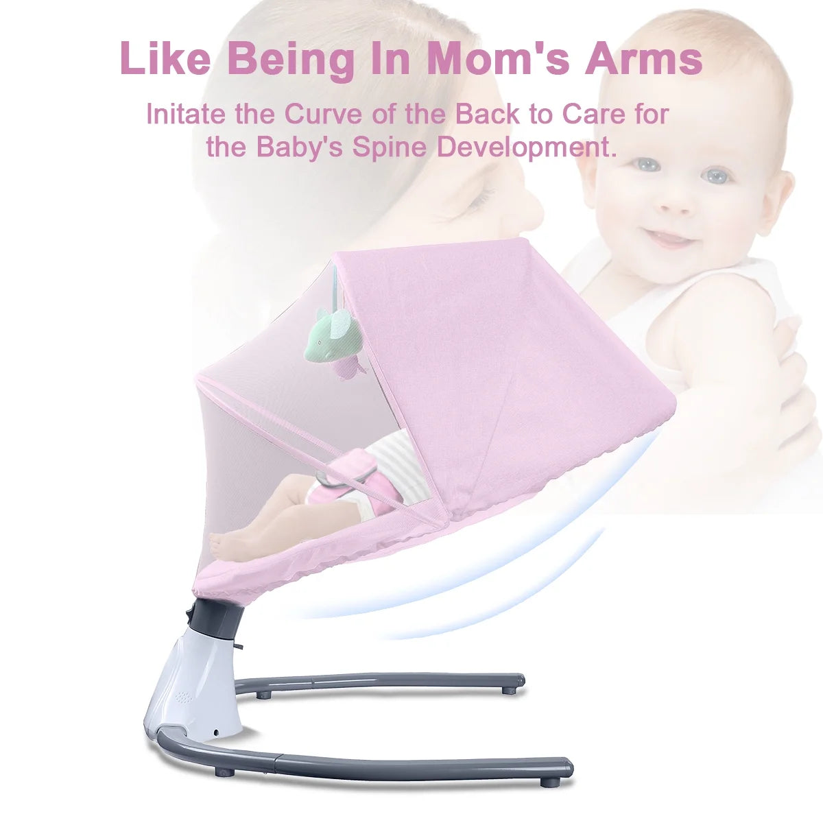 Electric Baby Swing, Infant Bouncer Chair with Remote Control, Bluetooth Music, 12 Lullabies, 4 Speeds, 4 Timing Set, Unisex, Pink