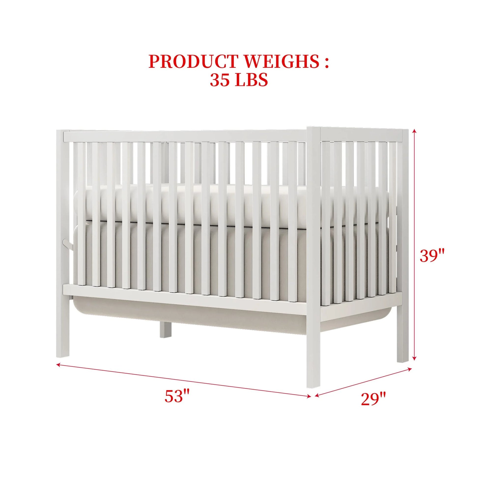 5 in 1 Convertible Baby Crib, Wood Convertible Crib Toddler Bed with Wood Legs, Converts from Baby Crib to Toddler Bed, Fits Standard Full-Size Crib Mattress, Easy to Assemble, White