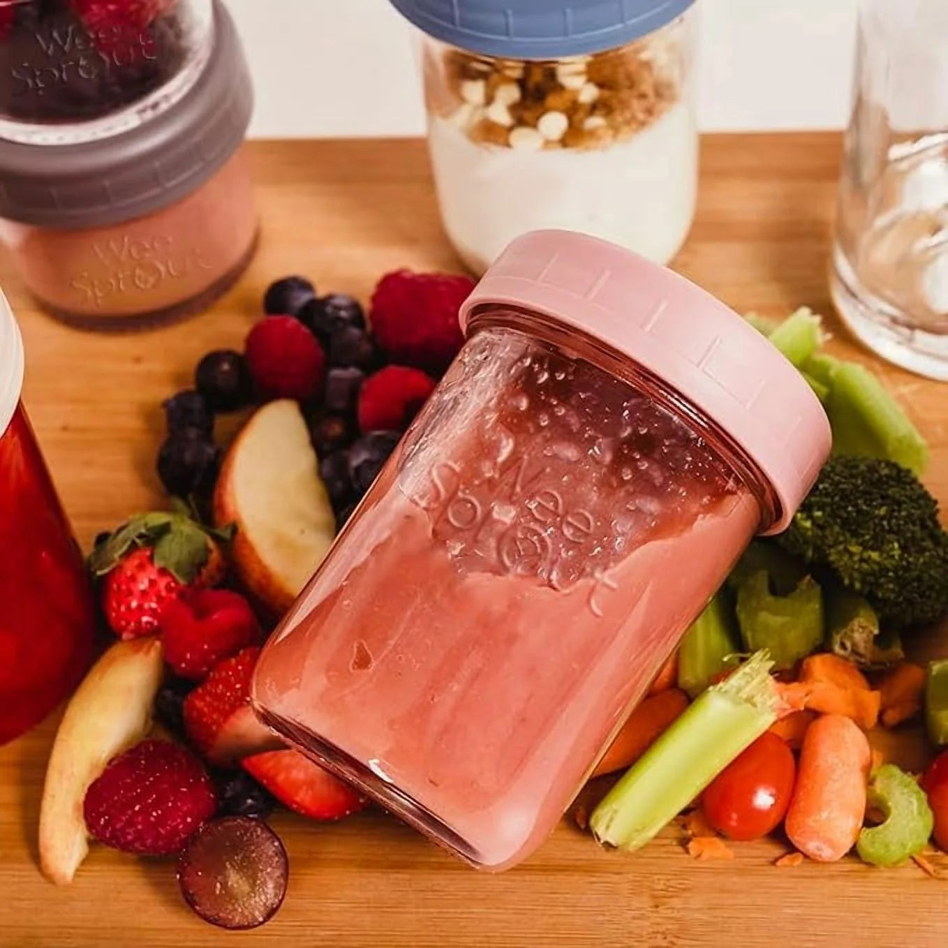 Glass Baby Food Storage Jars W/ Lids (8 Oz, 8 Pack Set, Bright Variety)