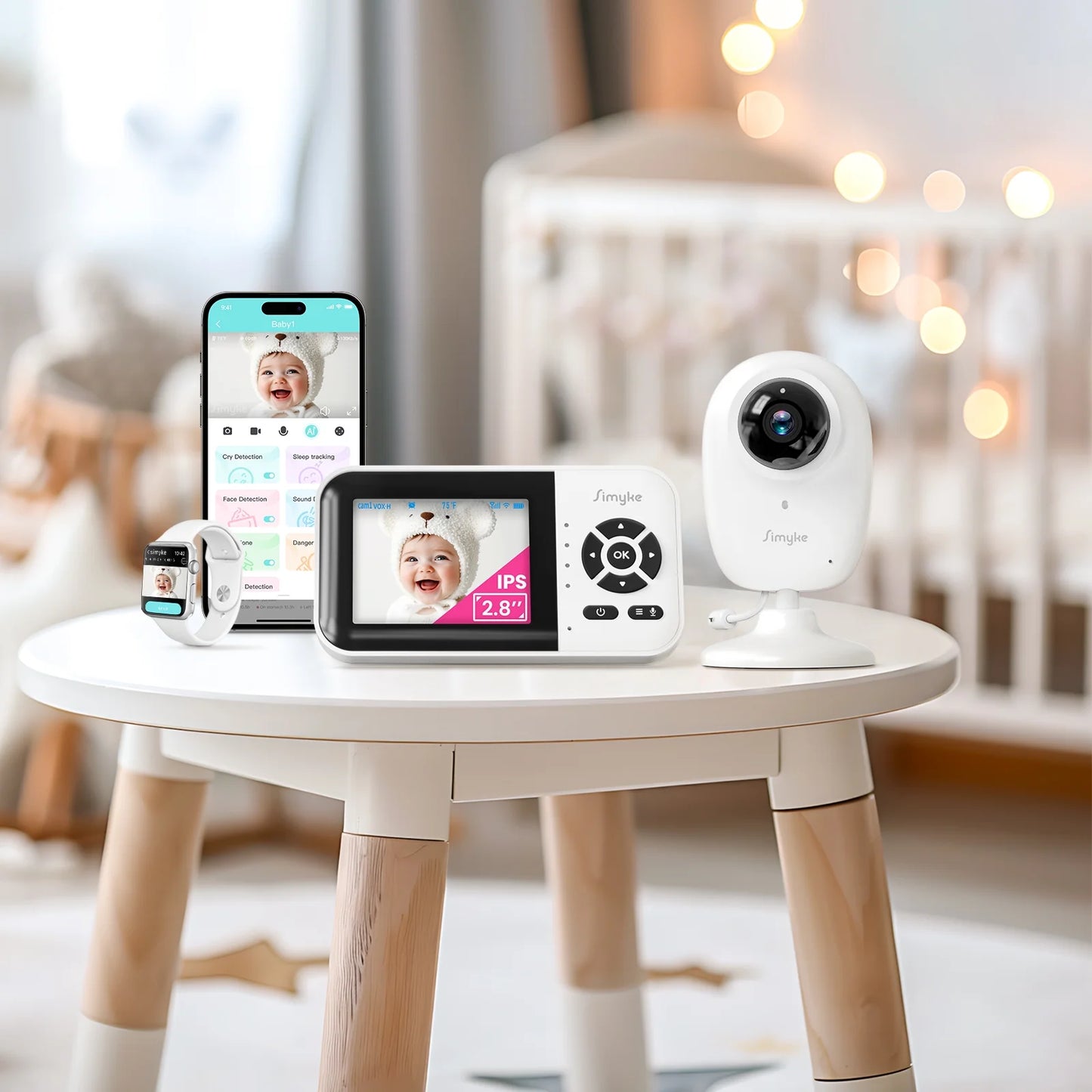 Smart Video Baby Monitor, 2.8" Display & 1080P Camera, Wifi/No Wifi Modes, Cry Detection, 2-Way Talk, VOX, 2500Mah Battery, Family Sharing