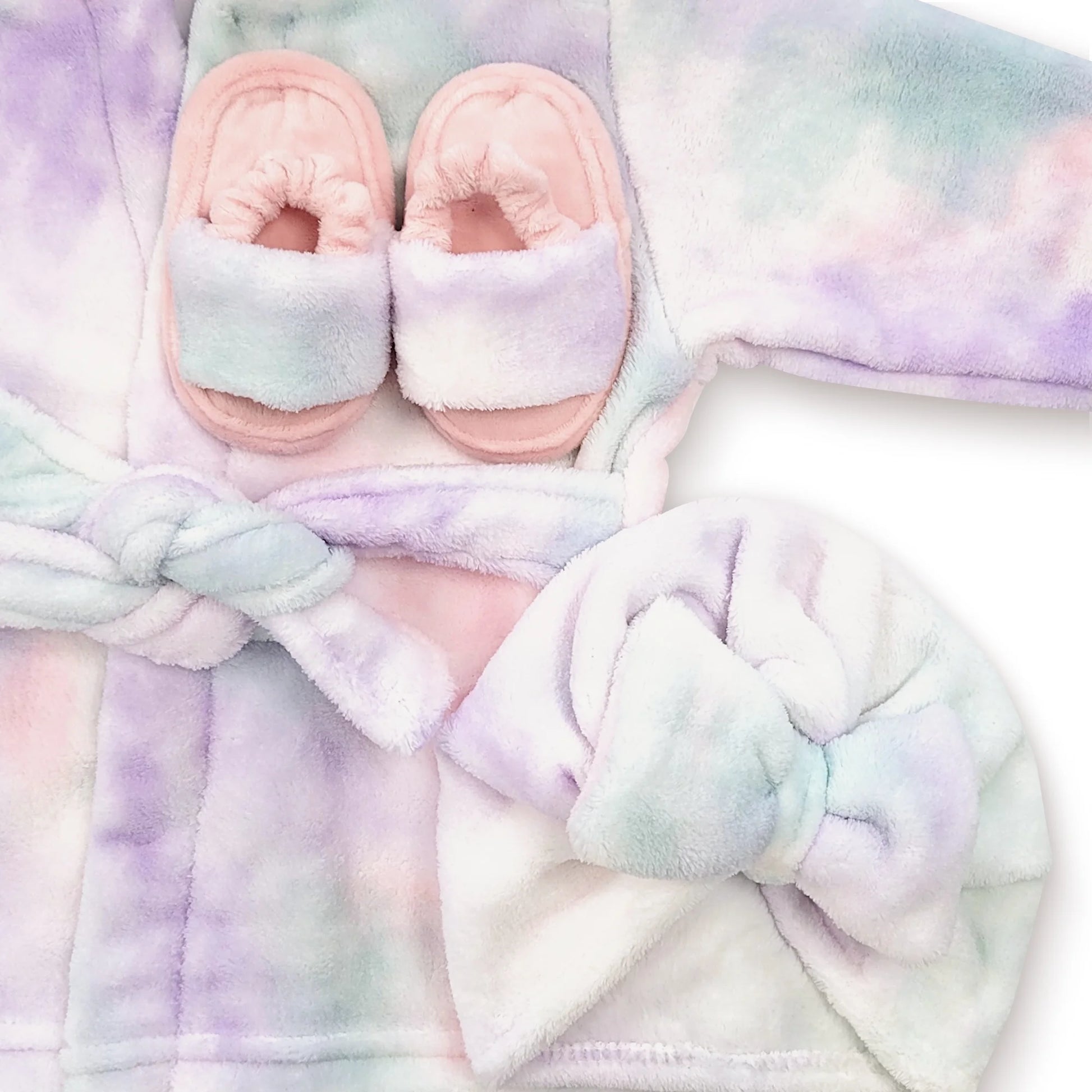 Toddler Bathrobe Set, 0-9 Months, Girls Bathrobe with Slippers & Turban, Toddler Bathrobe Plush Baby Robe, Tie Dye
