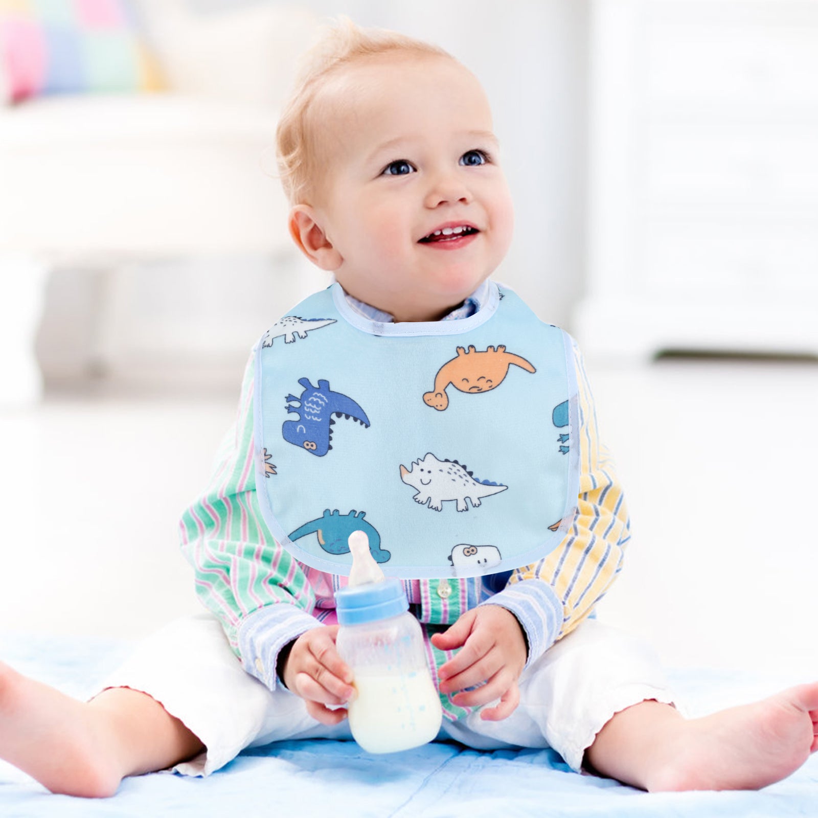 10Pcs Baby Bibs Waterproof Breathable Snap Bibs for Eating Drooling and Teething,Unisex