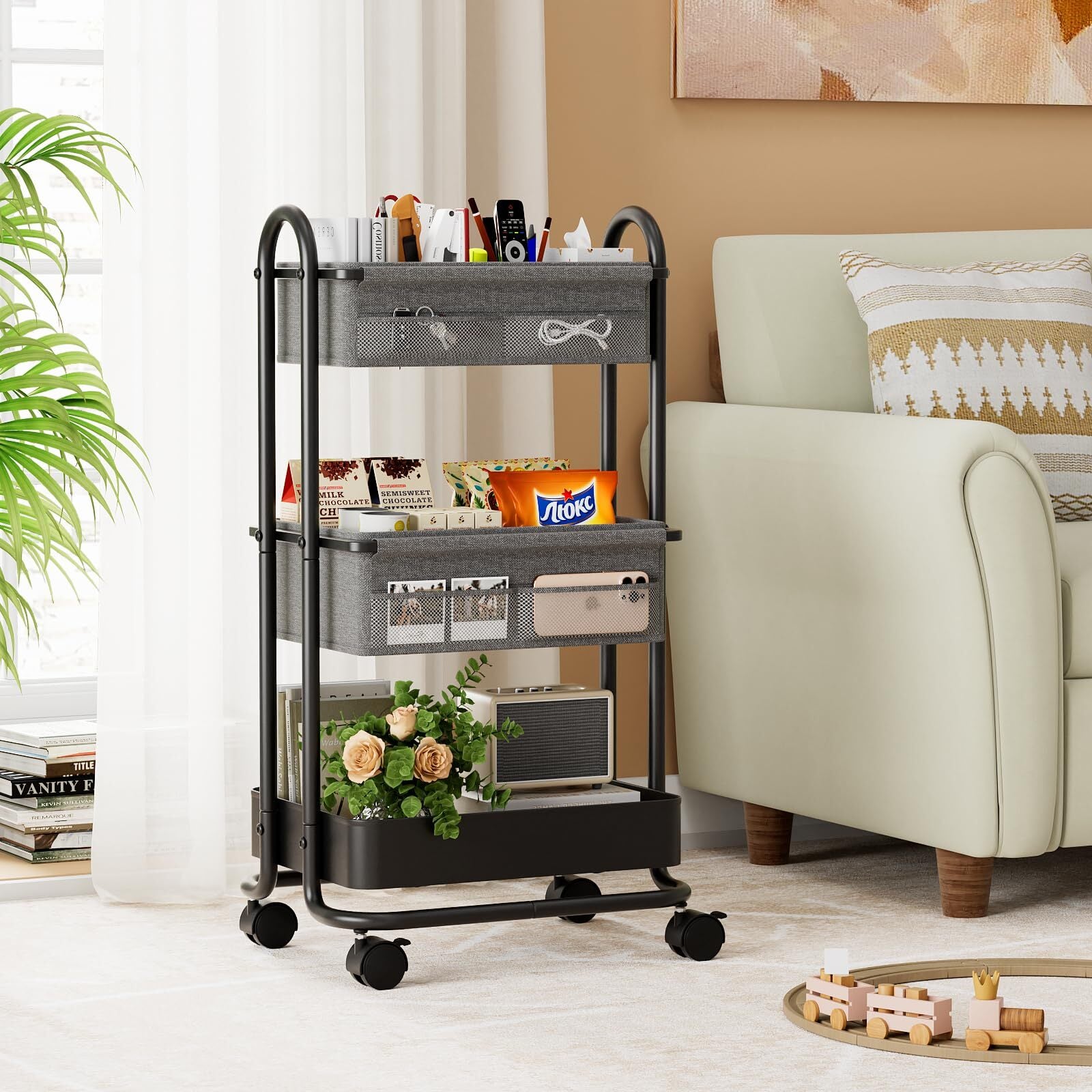 Baby Diaper Caddy Organizer Cart and Storage - 3 Tier Rolling with Wheels