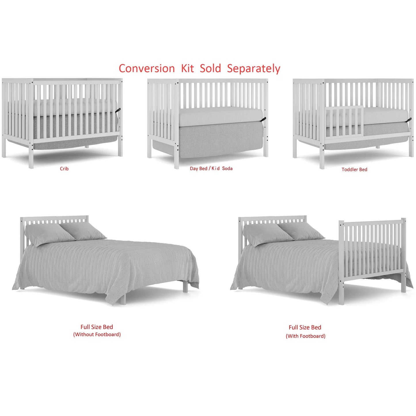 5 in 1 Convertible Baby Crib, Wood Convertible Crib Toddler Bed with Wood Legs, Converts from Baby Crib to Toddler Bed, Fits Standard Full-Size Crib Mattress, Easy to Assemble, White