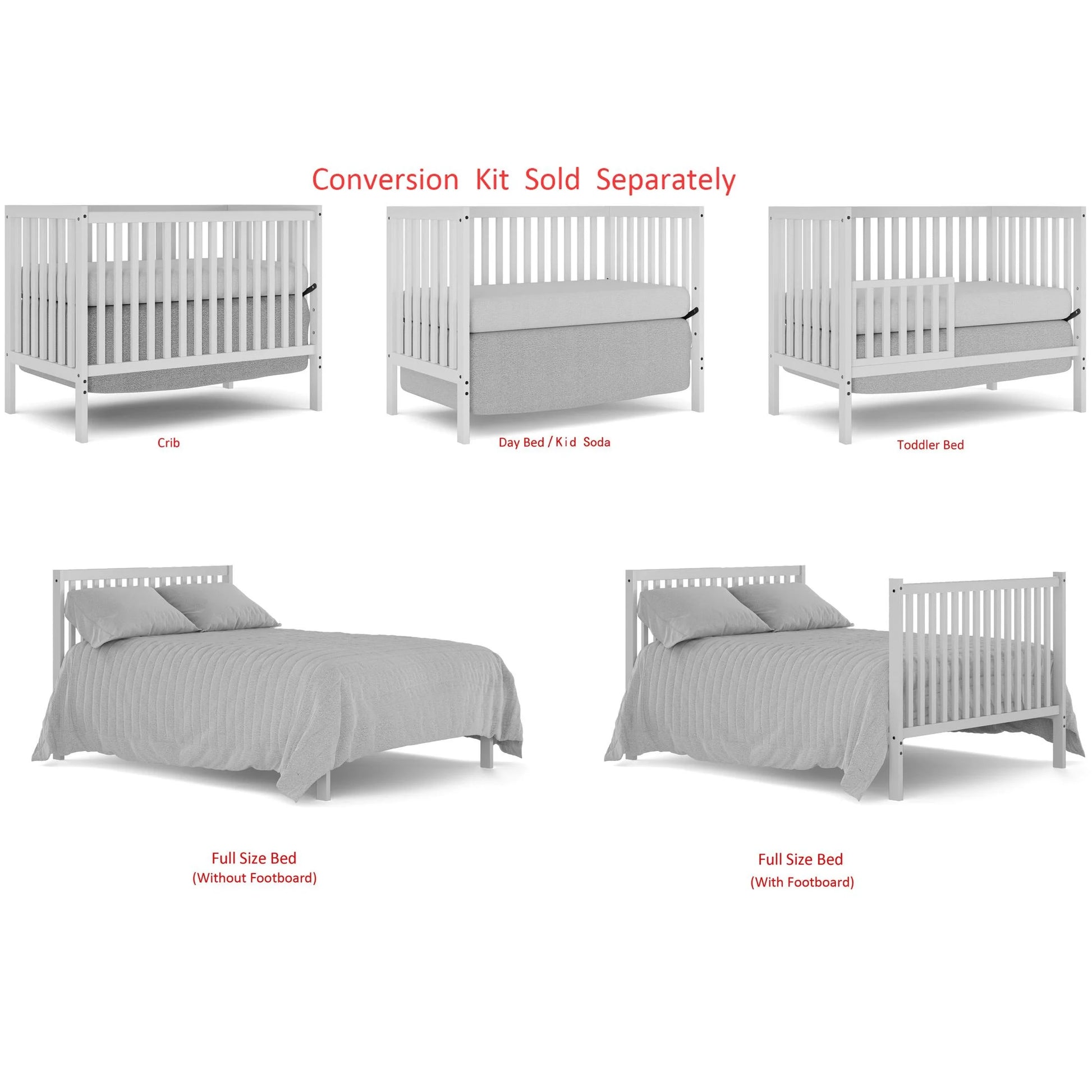 5 in 1 Convertible Baby Crib, Wood Convertible Crib Toddler Bed with Wood Legs, Converts from Baby Crib to Toddler Bed, Fits Standard Full-Size Crib Mattress, Easy to Assemble, White