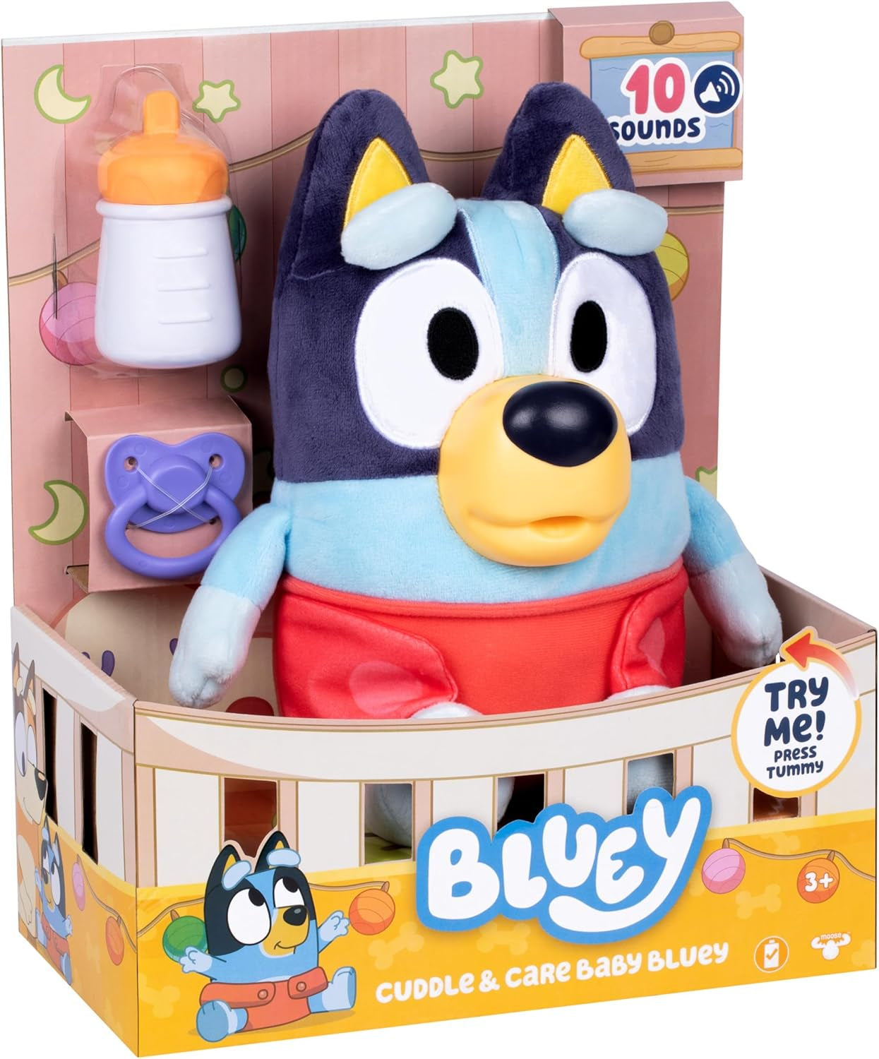 Bluey Cuddle & Care Baby Bluey Interactive 11-Inch Plush with 10 Different Sound
