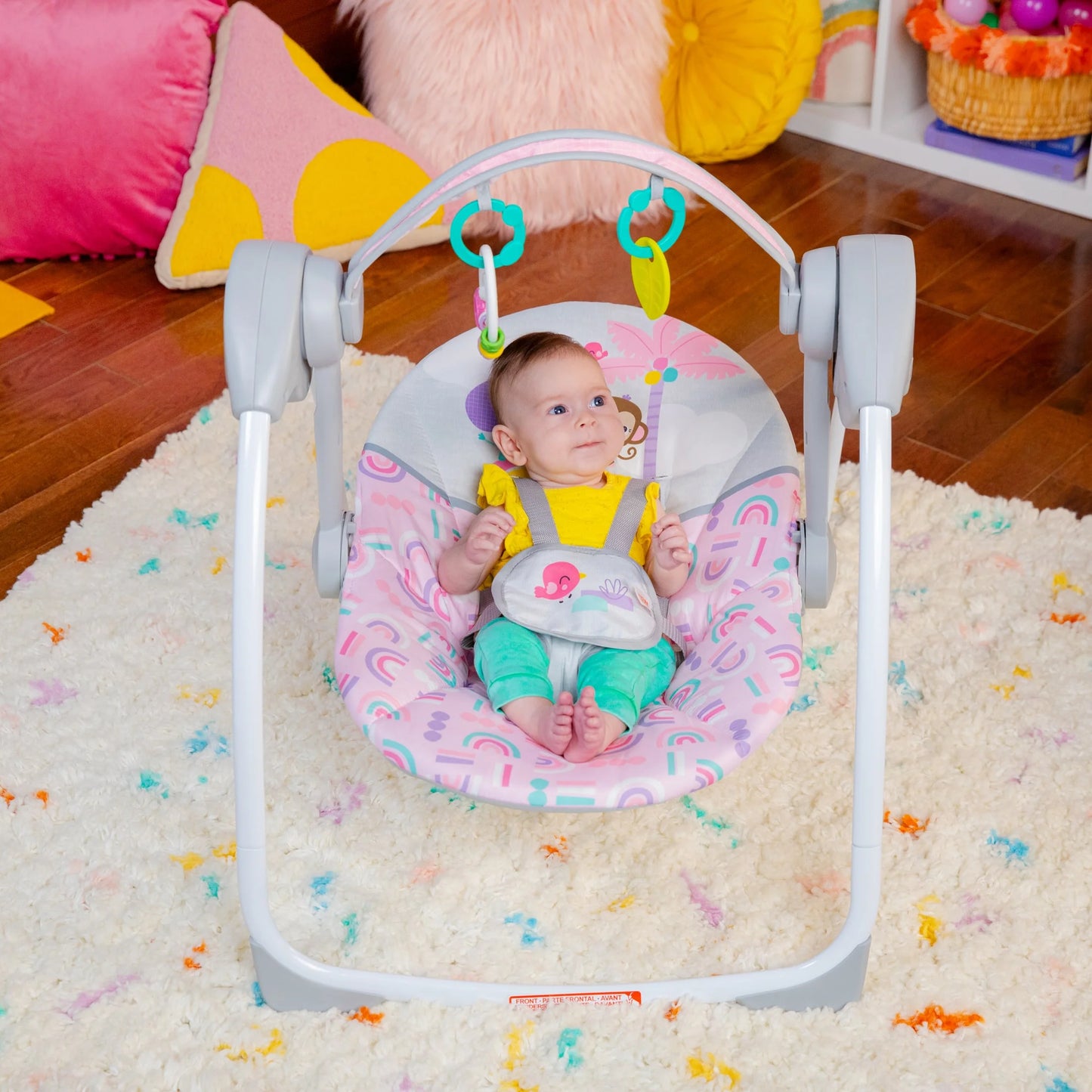 Pink Paradise Portable Compact Baby Swing with Toys, Unisex, Newborn +