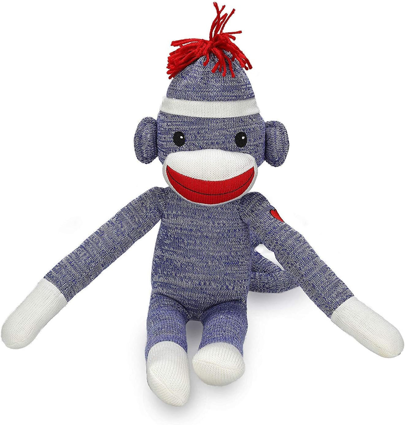 Adorable Blue Sock Monkey, the Original Traditional Hand Knitted Stuffed Animal Toy Gift-For Kids, Babies, Teens, Girls & Boys Baby Doll Present Puppet 20"