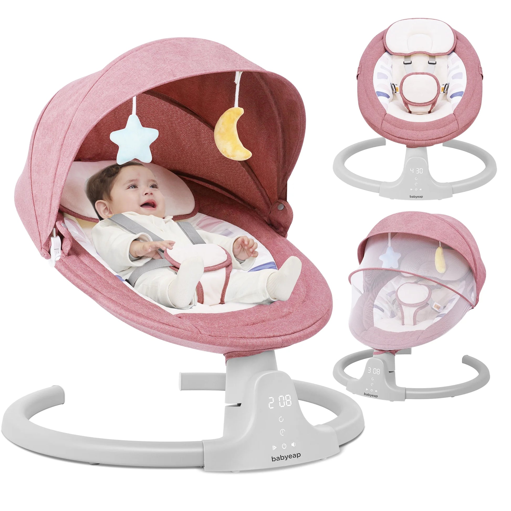 Baby Swing for Infants - APP Remote Bluetooth Control, 5 Speed Settings, 10 Lullabies, USB Plug (Pink)