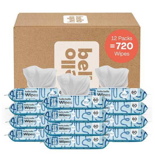 Hello Bello 60 Count Baby Wipes Pack 12 Fragrance Free Gentle for Sensitive Skin