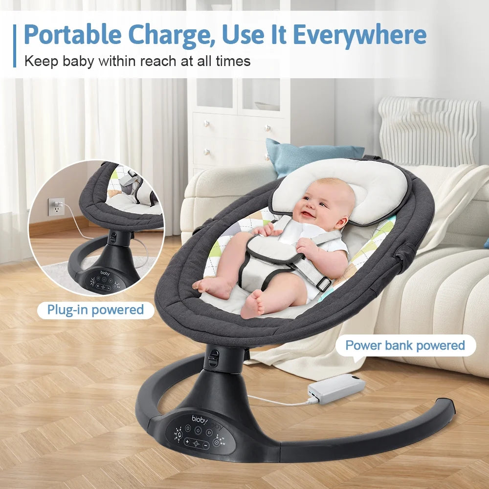 Baby Swing for Infant, Electric Bluetooth Music Bouncer Rocker with 5 Sway Modes, 3 Timing, Black