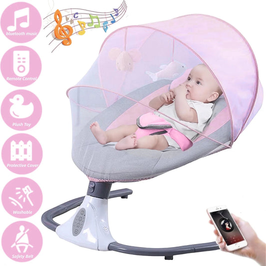 Electric Baby Swing, Infant Bouncer Chair with Remote Control, Bluetooth Music, 12 Lullabies, 4 Speeds, 4 Timing Set, Unisex, Pink