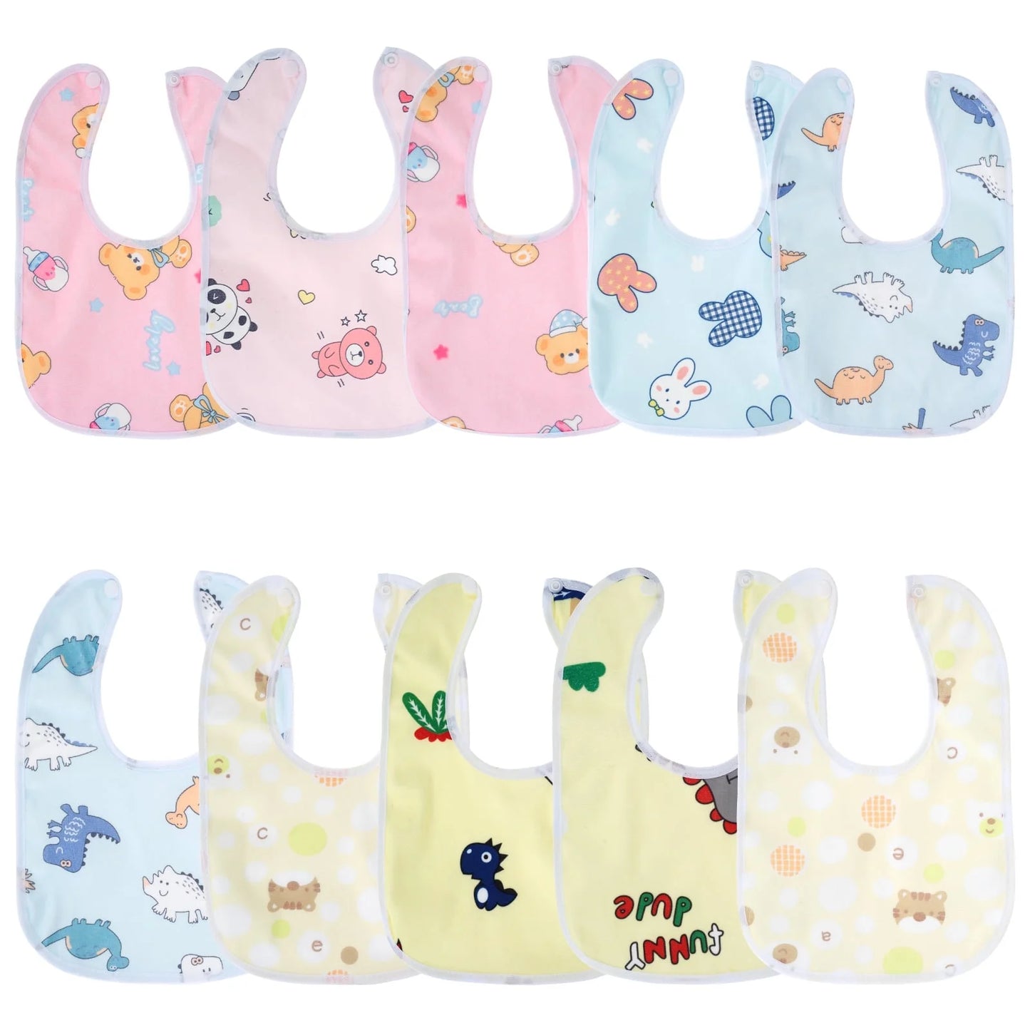 10Pcs Baby Bibs Waterproof Breathable Snap Bibs for Eating Drooling and Teething,Unisex