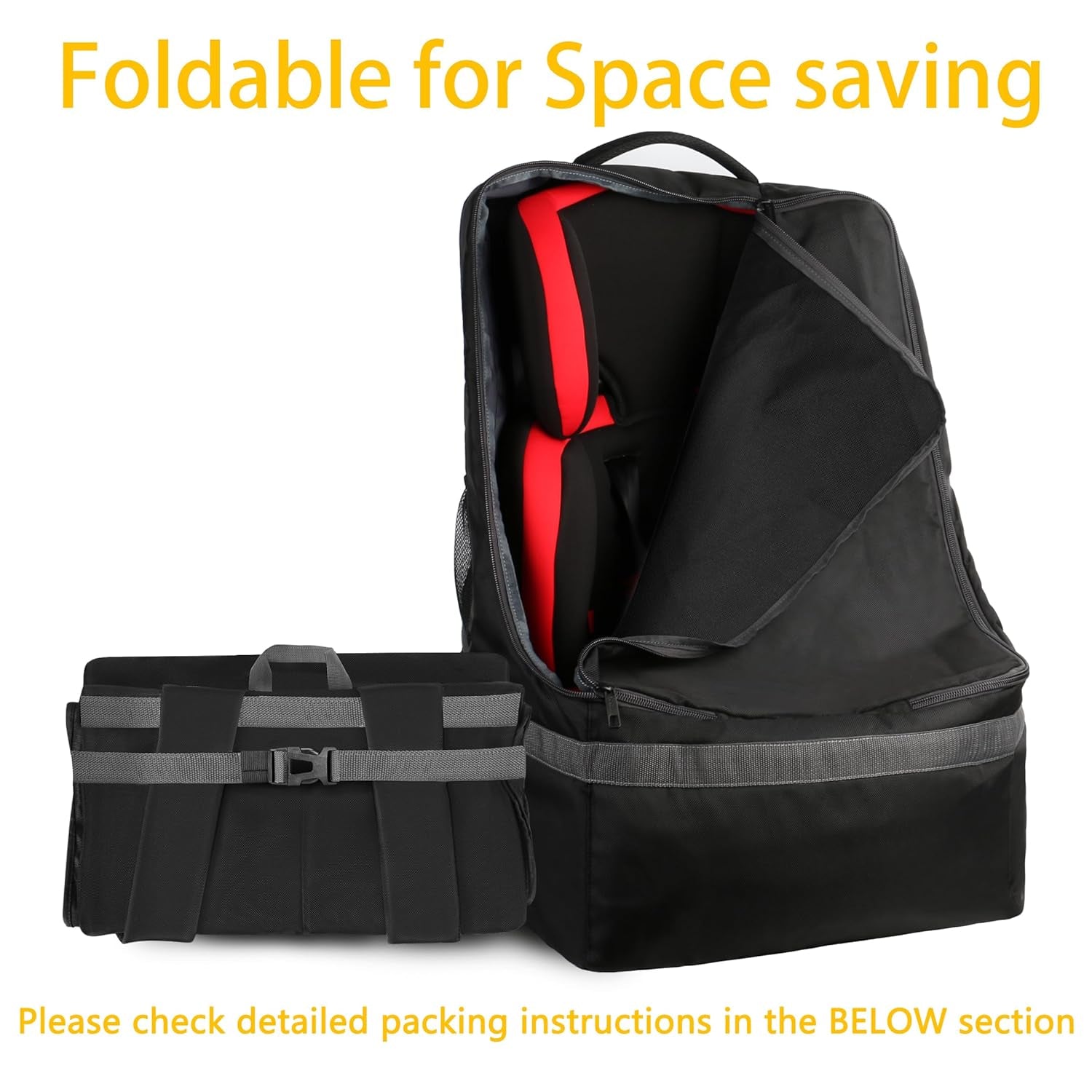 Padded Car Seat Travel Bag Backpack for Airplane, Heavy Duty Car Seat Bags for Air Travel, Carseat Cover for Airplane Travel with Shoulder Strap, Car Seats Carrier for Airport, Black