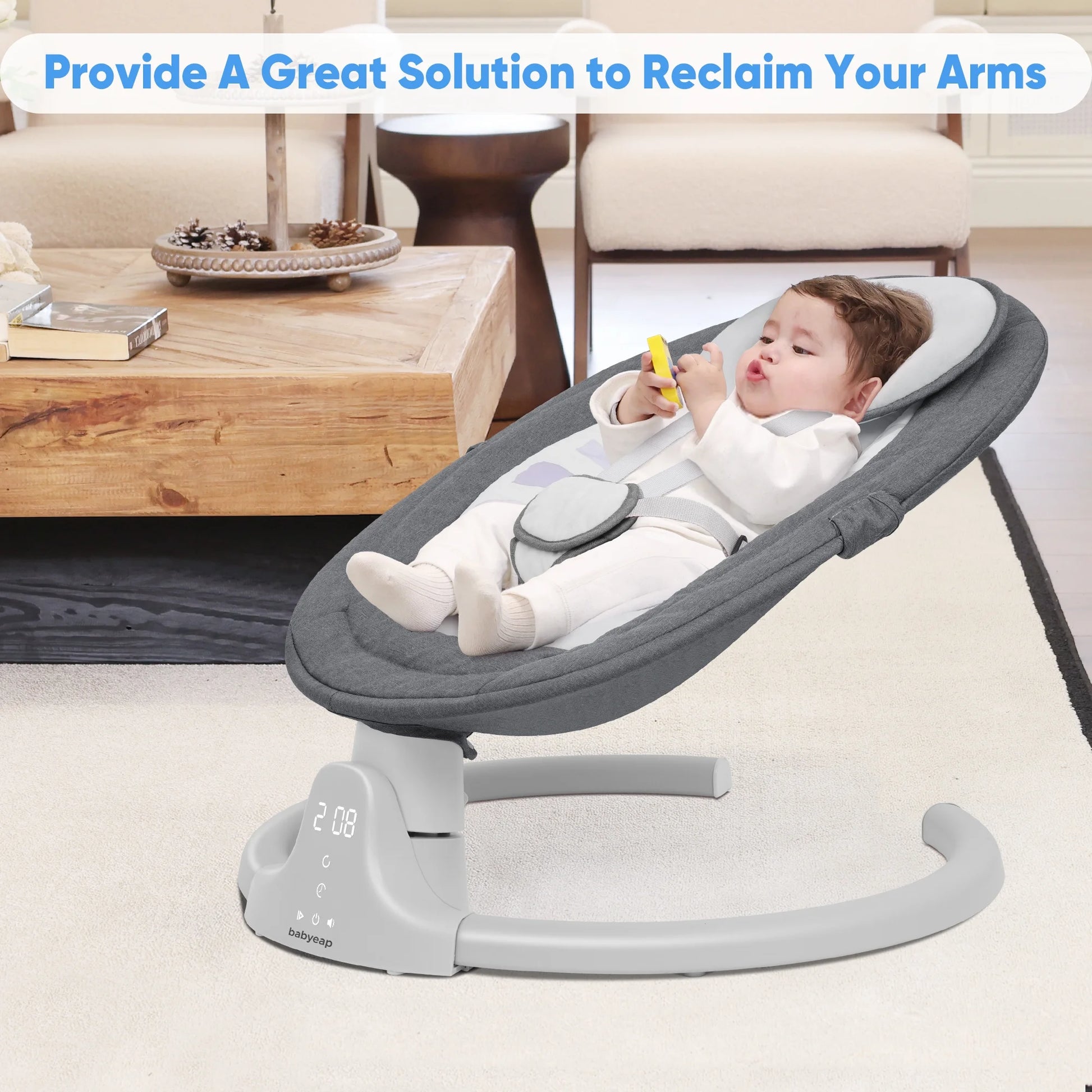 Baby Swing for Infants - APP Remote Bluetooth Control, 5 Speed Settings, 10 Lullabies, USB Plug (Gray)