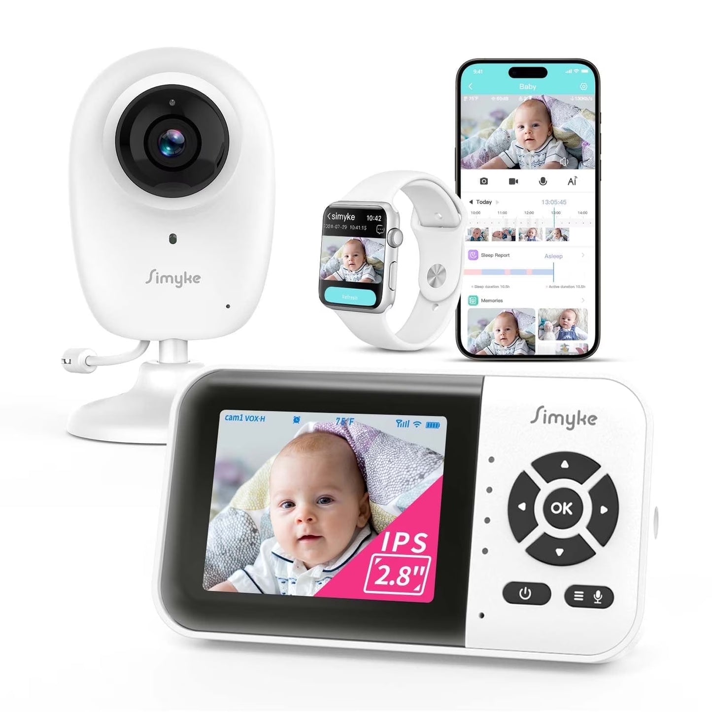 Smart Video Baby Monitor, 2.8" Display & 1080P Camera, Wifi/No Wifi Modes, Cry Detection, 2-Way Talk, VOX, 2500Mah Battery, Family Sharing