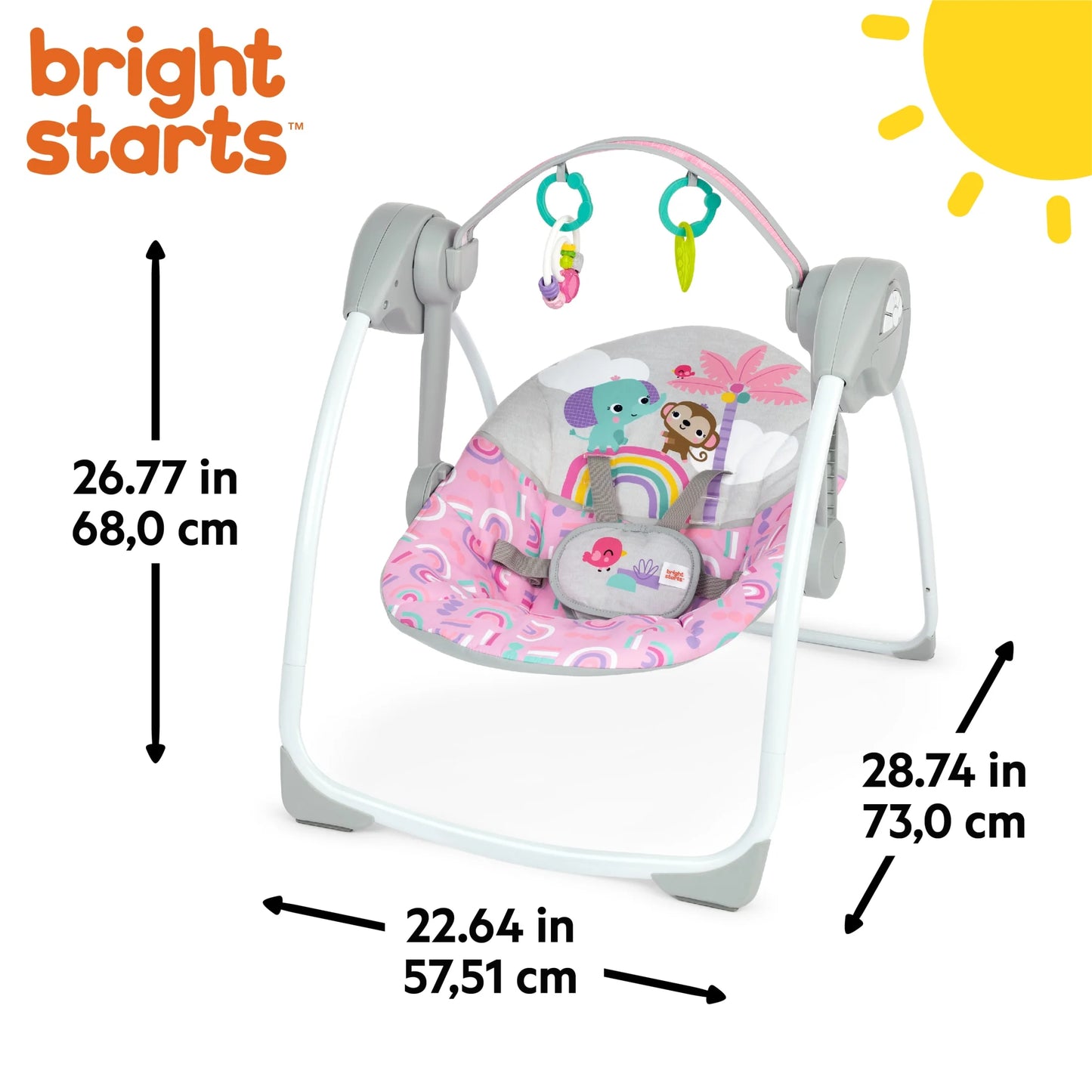 Pink Paradise Portable Compact Baby Swing with Toys, Unisex, Newborn +