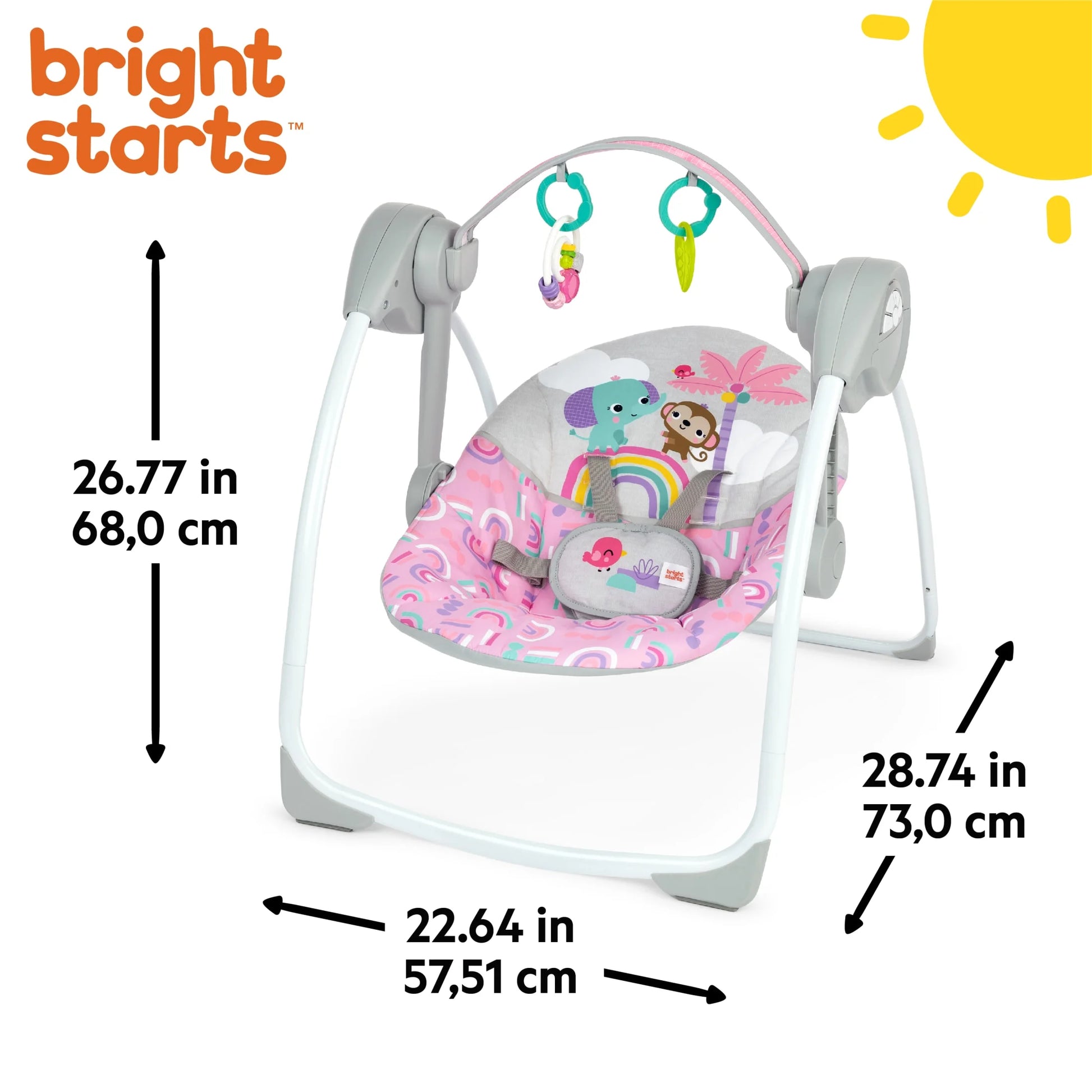 Pink Paradise Portable Compact Baby Swing with Toys, Unisex, Newborn +