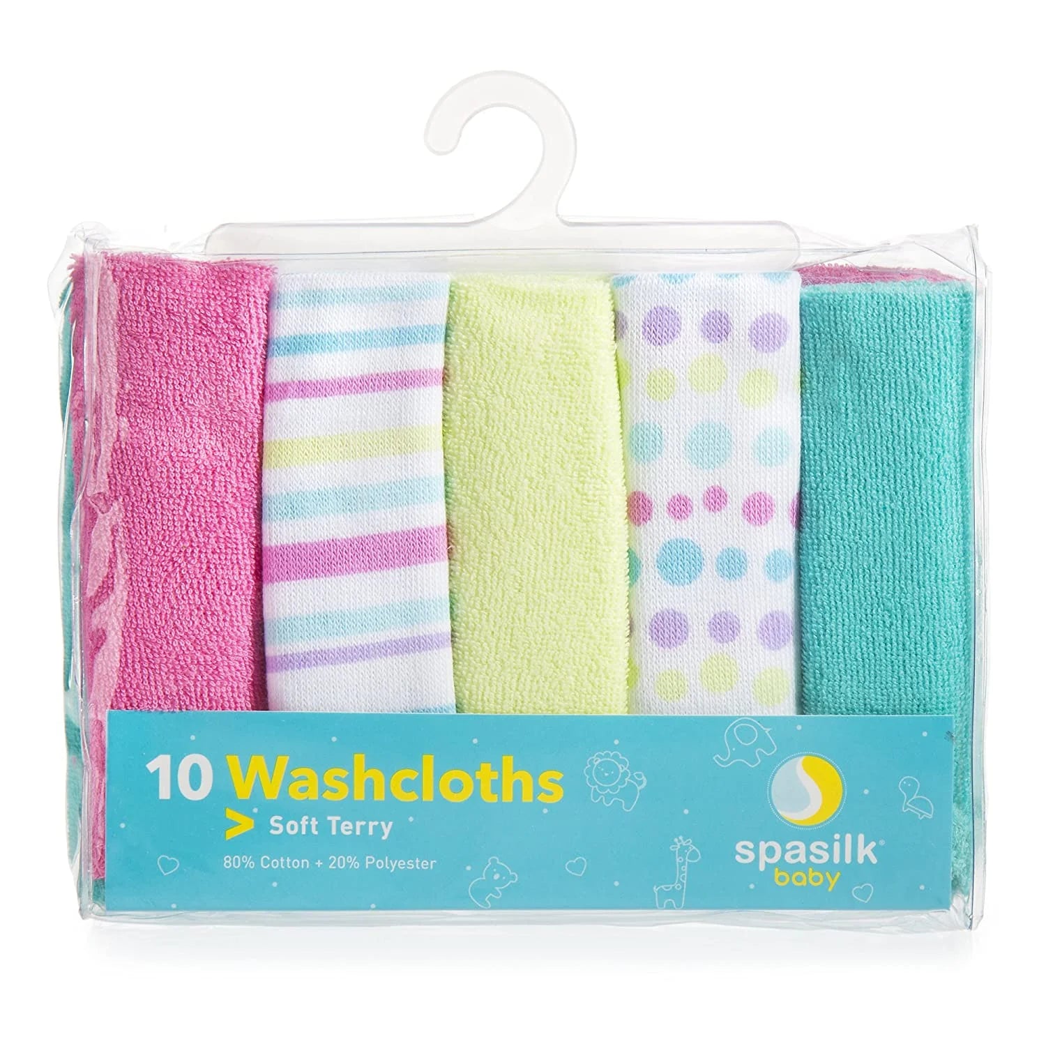 Baby Washcloth Wipes Set for Newborn Boys and Girls, Terry Bath Scrub, Pack of 10, Aqua Bubbles
