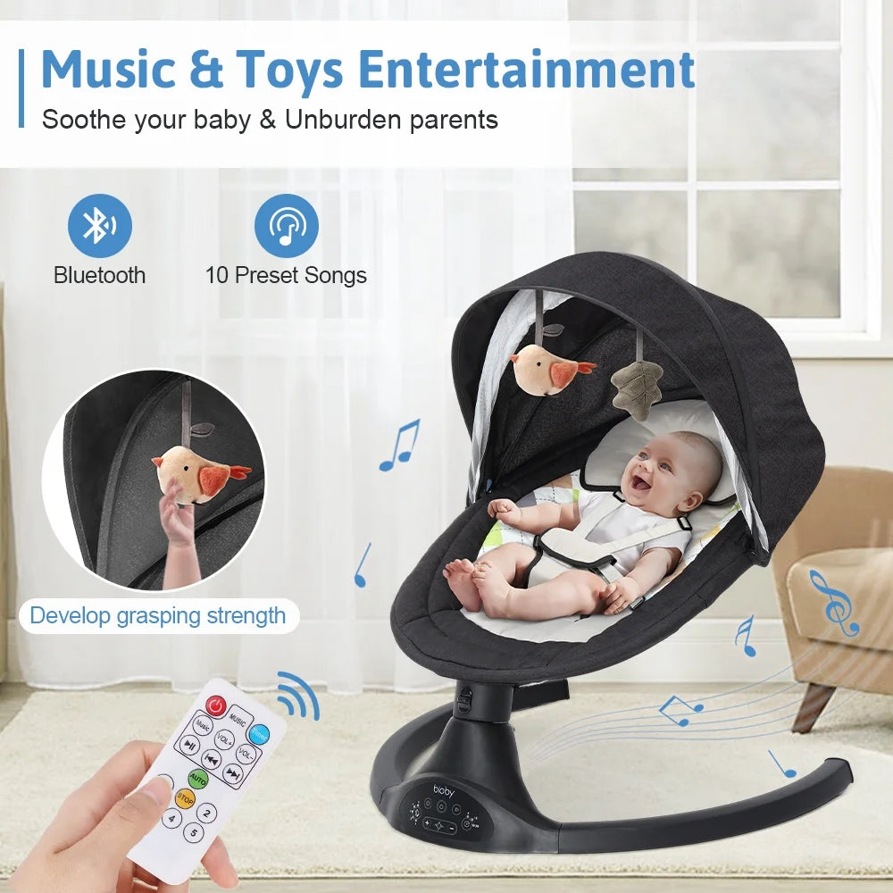 Baby Swing for Infant, Electric Bluetooth Music Bouncer Rocker with 5 Sway Modes, 3 Timing, Black