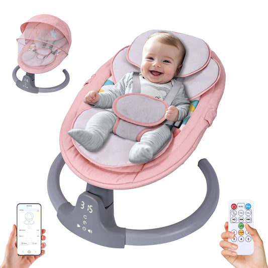 Baby Swing, Baby Swing for Infants,Portable Electric Baby Rocker with 5 Sway Speed,10 Preset Songs,Remote Control,Bluetooth Music,Pink