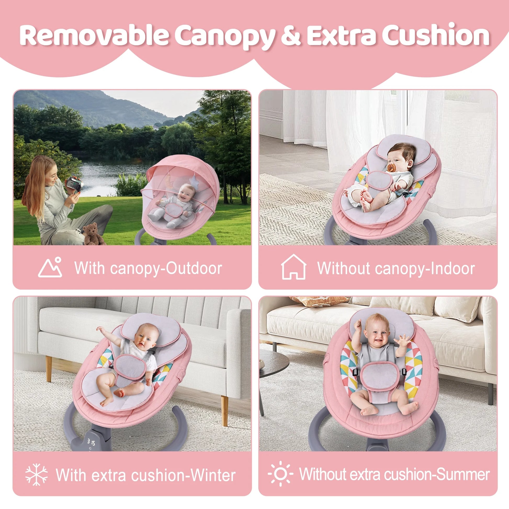Baby Swing, Baby Swing for Infants,Portable Electric Baby Rocker with 5 Sway Speed,10 Preset Songs,Remote Control,Bluetooth Music,Pink