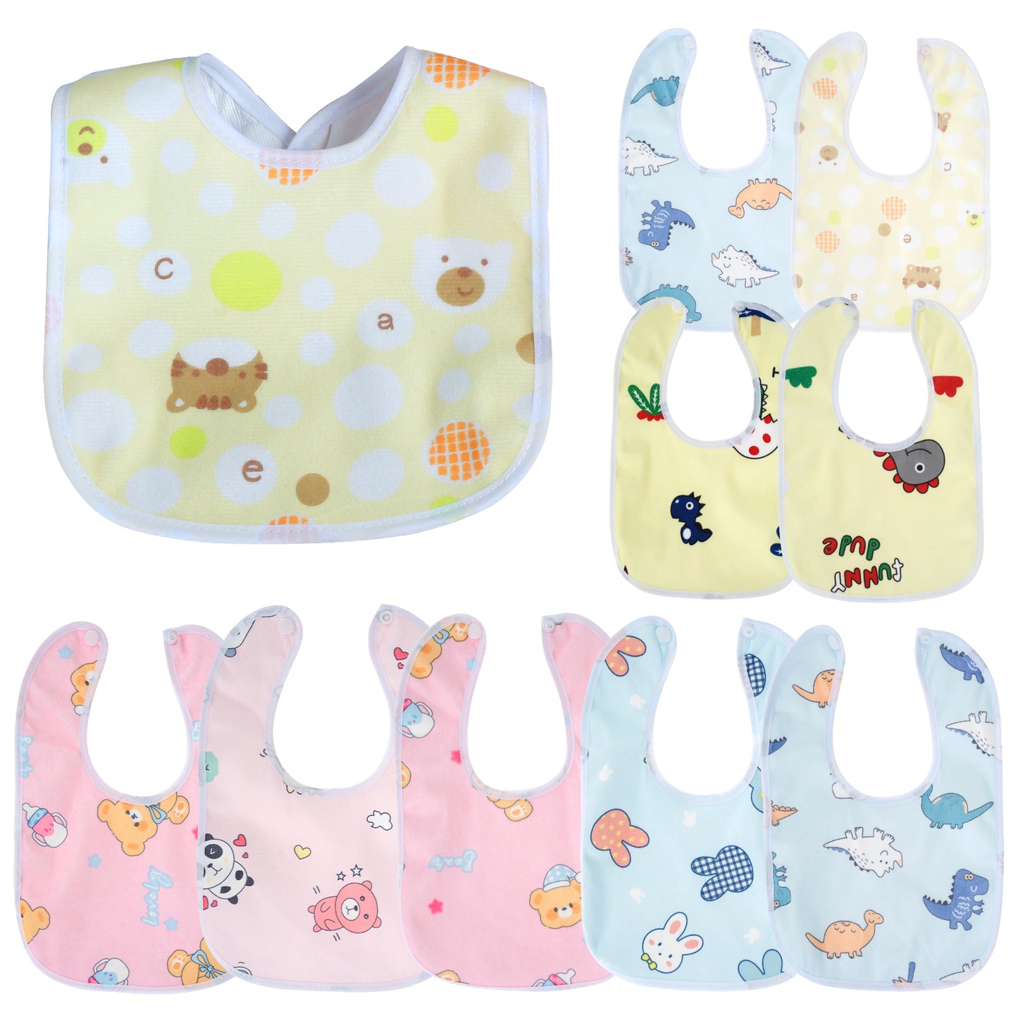 10Pcs Baby Bibs Waterproof Breathable Snap Bibs for Eating Drooling and Teething,Unisex