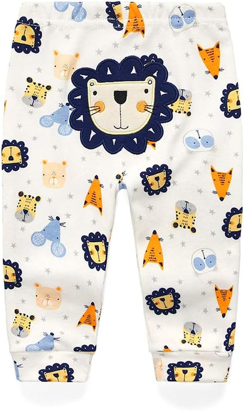 Unisex Newborn Baby Cotton 4-Pack Pants Embroidery Pringting Casual Leggings 0-24 Months for Boys and Girls