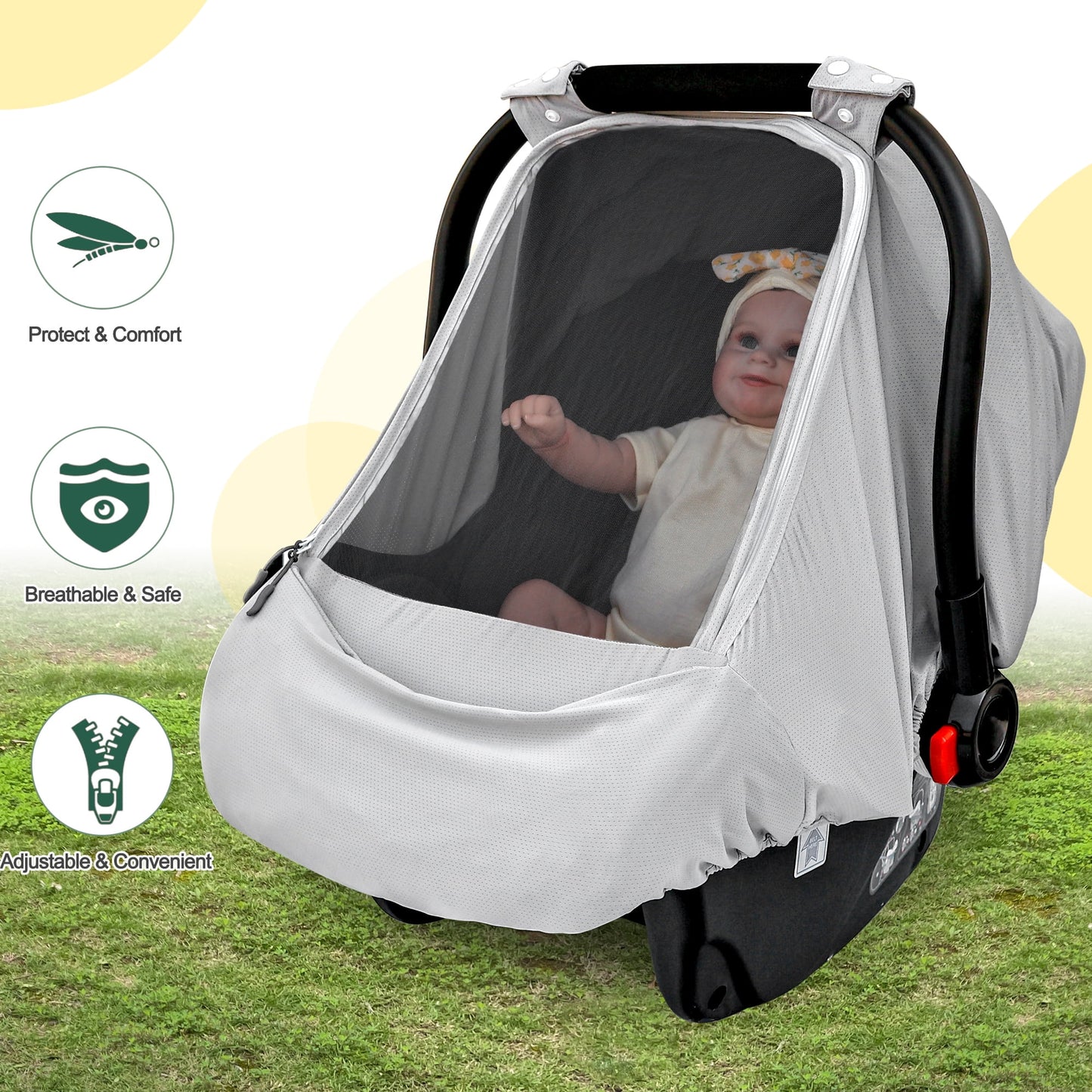 Baby Car Seat Cover,Sunproof Car Seat Canopy for Babies,Summer Car Seat Cover for Boys & Girls,Baby Car Seat Sun Shade Cover,Infant Carseat Covers with Breathable Window(Gray)