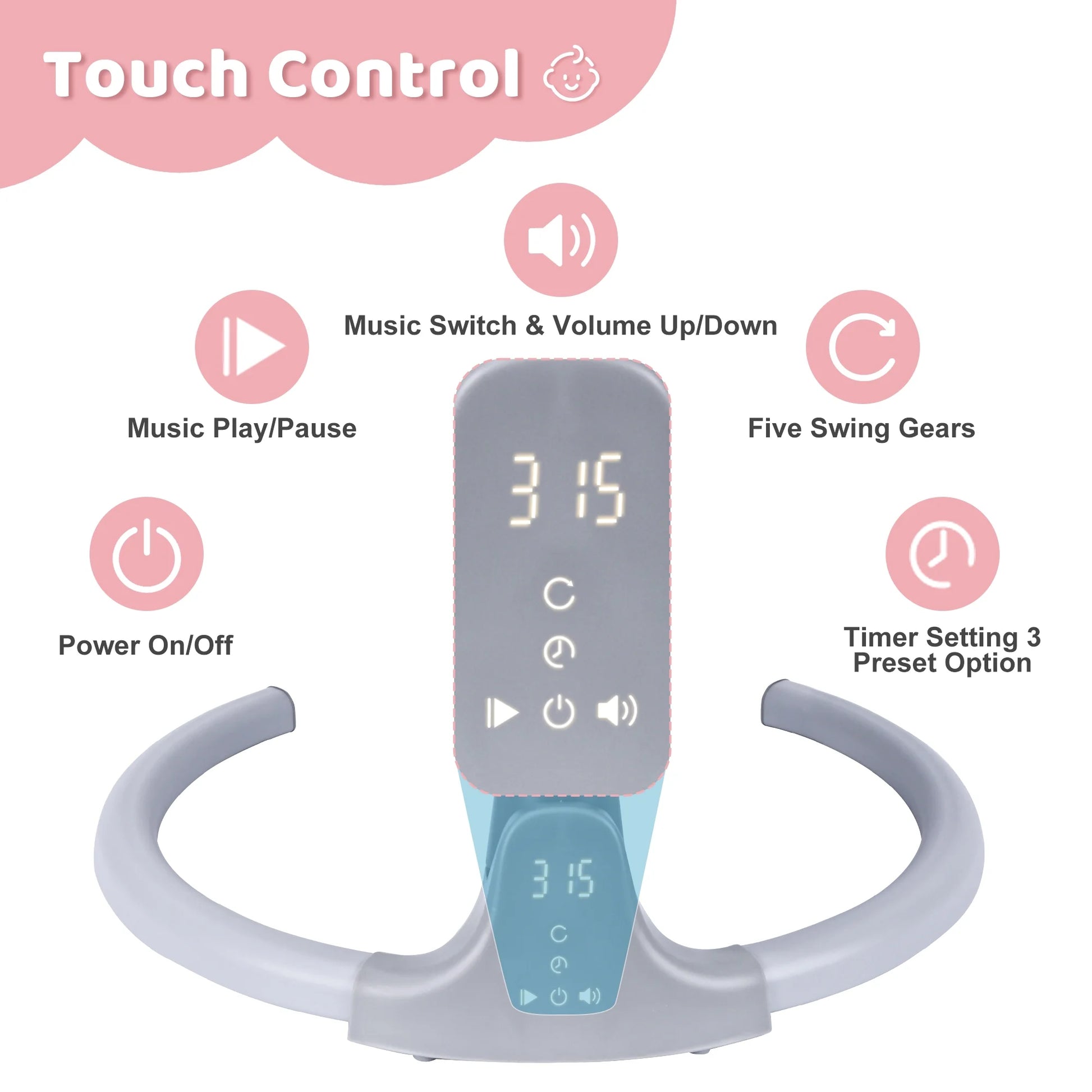 Baby Swing, Baby Swing for Infants,Portable Electric Baby Rocker with 5 Sway Speed,10 Preset Songs,Remote Control,Bluetooth Music,Pink