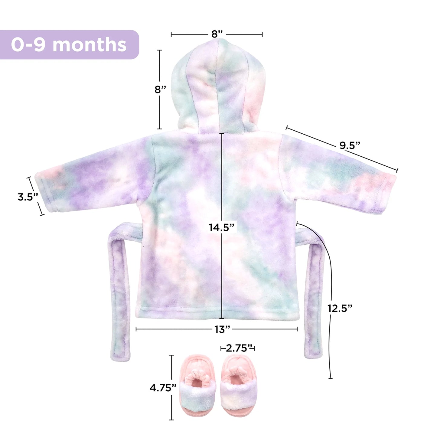 Toddler Bathrobe Set, 0-9 Months, Girls Bathrobe with Slippers & Turban, Toddler Bathrobe Plush Baby Robe, Tie Dye
