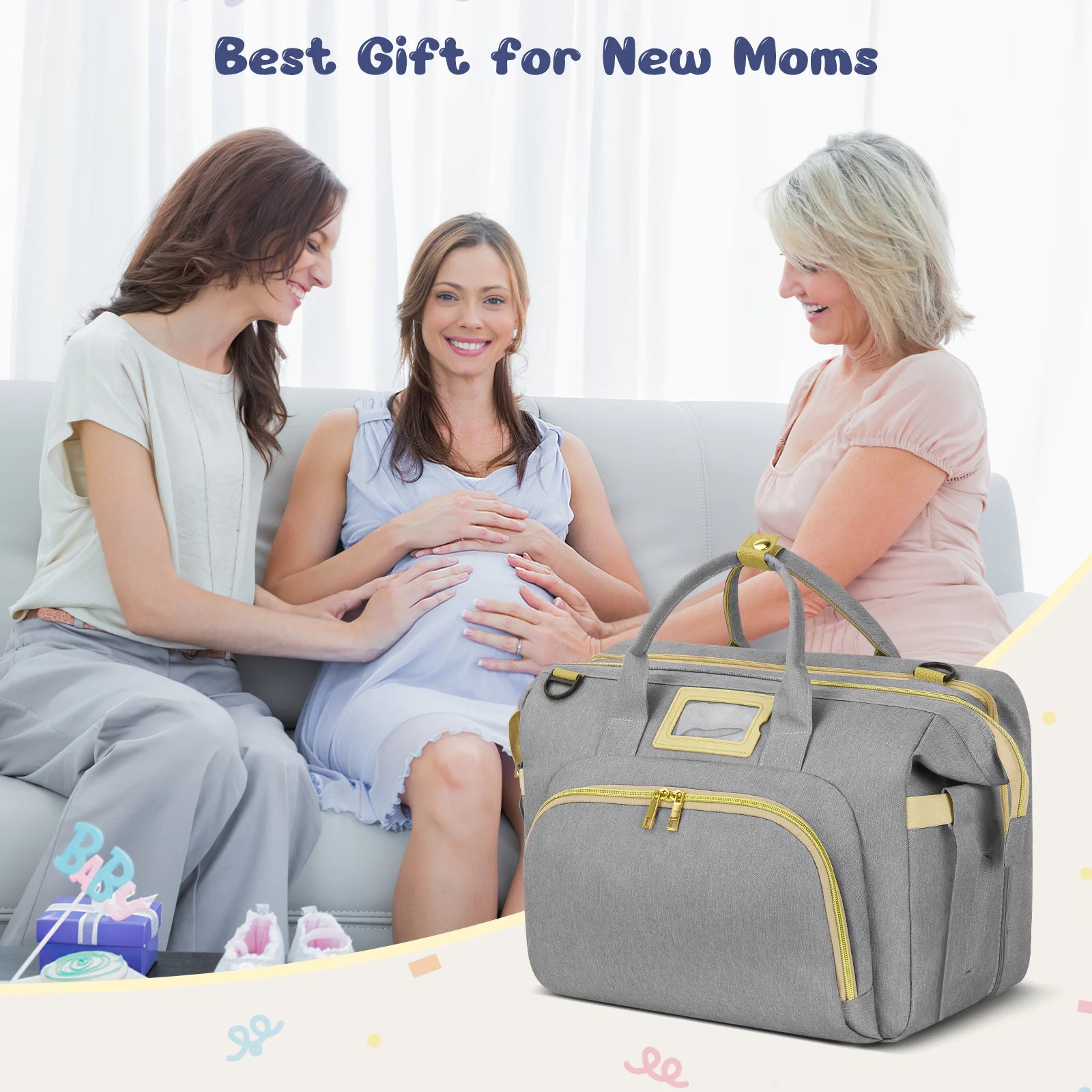 Diaper Bag Tote, Multifunctional Baby Changing Bag with Insulated Milk Bottle Pockets, Large Capacity Travel Backpack W/ USB Charging Port & Stroller Straps, Portable Newborn Baby Bags(Gray)