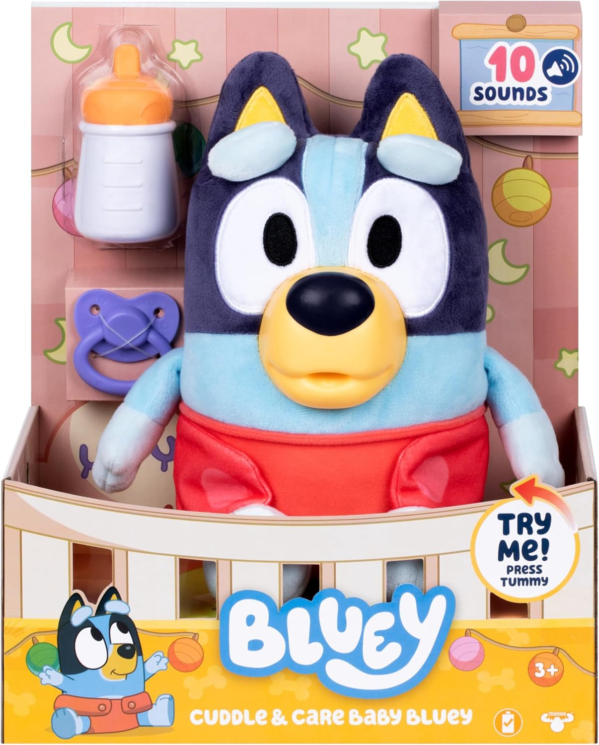 Bluey Cuddle & Care Baby Bluey Interactive 11-Inch Plush with 10 Different Sound