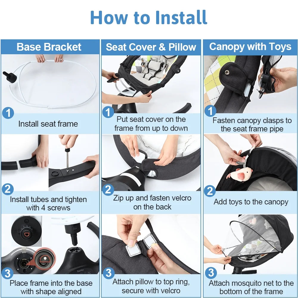 Baby Swing for Infant, Electric Bluetooth Music Bouncer Rocker with 5 Sway Modes, 3 Timing, Black