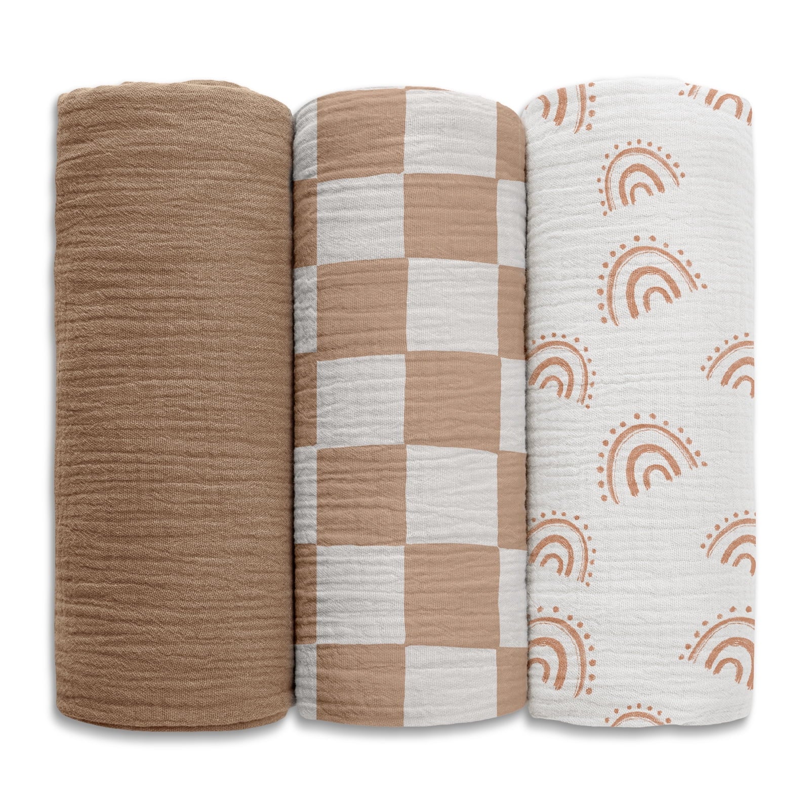 3-Pack Muslin Organic Cotton Swaddle Blankets for Newborn Infant Boys Girls 38"X40", Glorious Rainbow