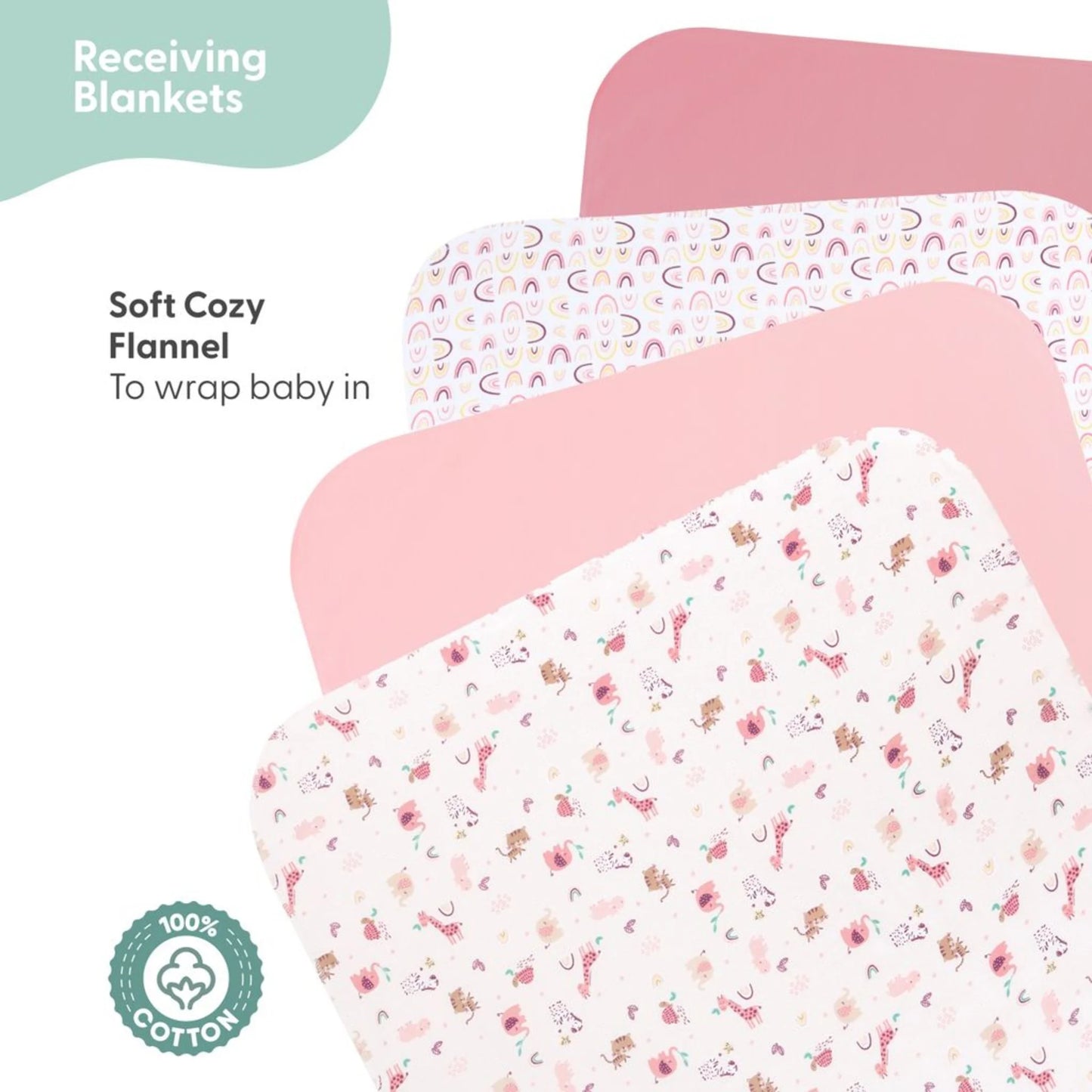 Newborn Layette Gift Set for Baby Girls, 23 Essential Pieces, Pink Rainbow Safari Animals, 0-3 Months