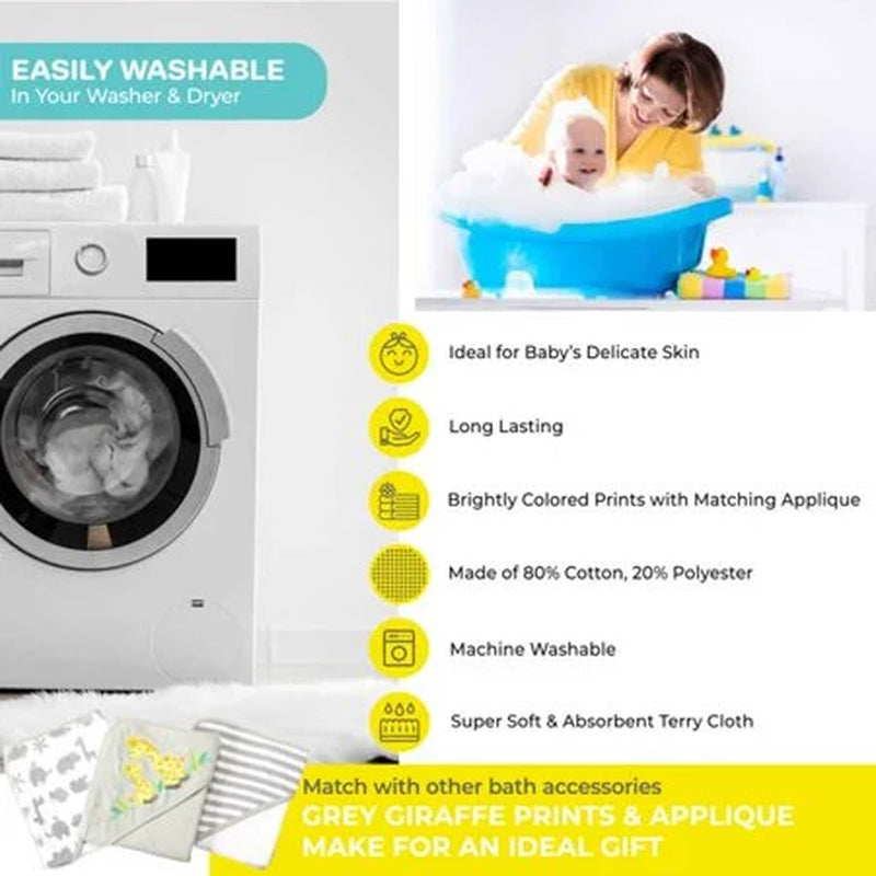 Bath Hooded Towels & Washcloths Set for Babies, 23-Piece Gift Set, Gray Giraffe