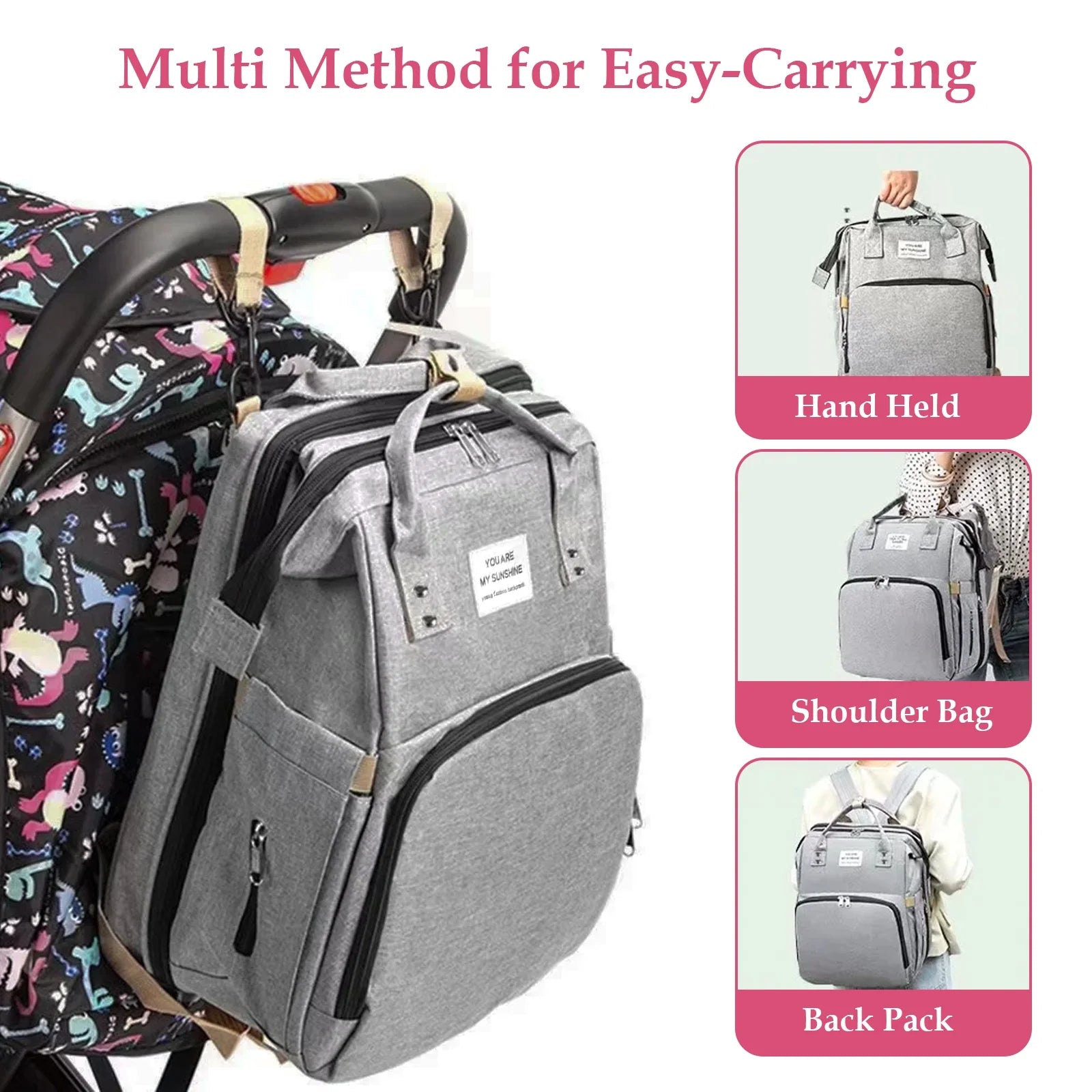 Diaper Bag Backpack, Waterproof Large Travel Essentials Baby Bag for Mom with Changing Pad & USB Charging Port, Baby Shower Gifts, Gray