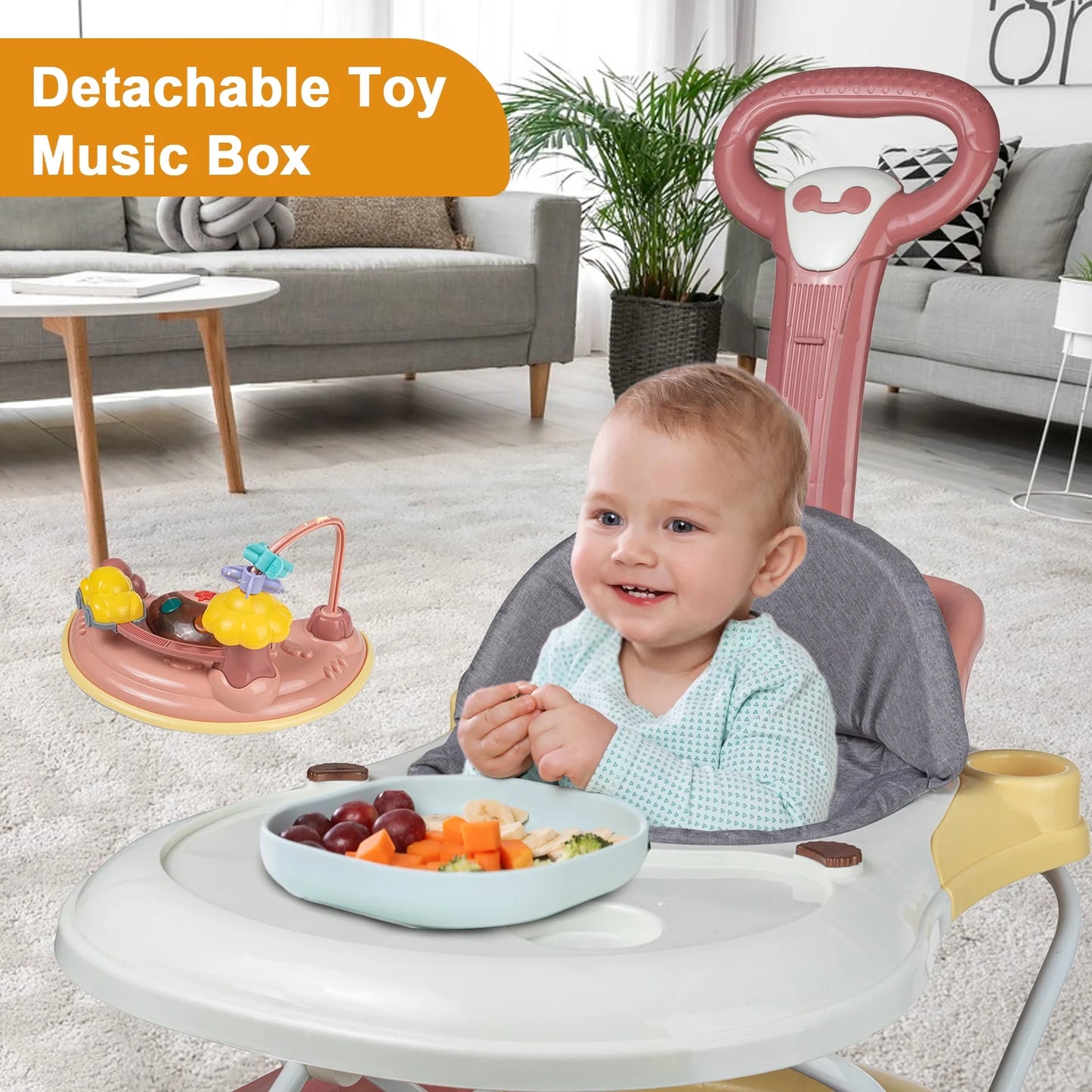 5-In-1 Baby Walker with Wheels,Infant Toddler Walkers Bouncer for Boys Girls,Pink