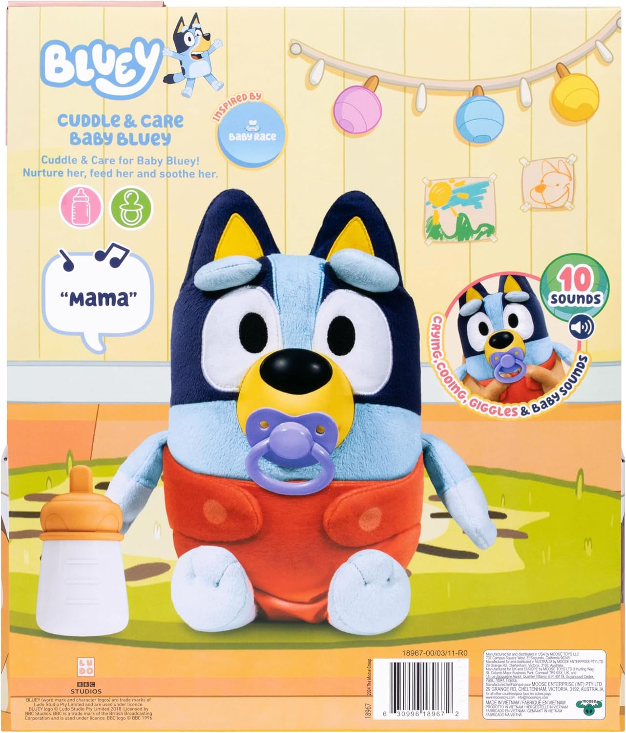 Bluey Cuddle & Care Baby Bluey Interactive 11-Inch Plush with 10 Different Sound