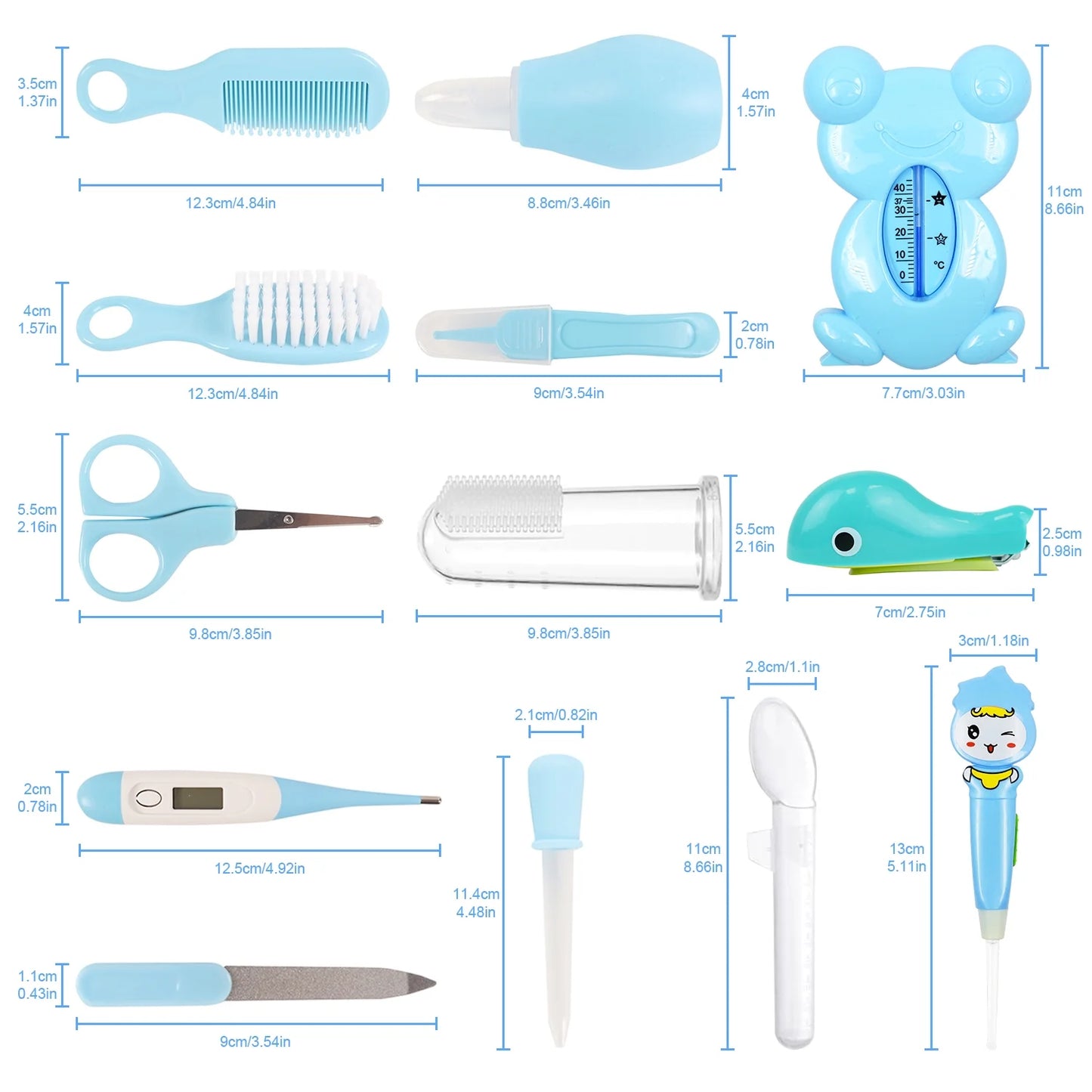 Baby Grooming Kit, 13 in 1 Infant Safety Care Set with Hair Brush Comb Nail Clipper Nasal Aspirator,Baby Essentials Kit for Newborn Girls Boys-Blue Baby Grooming Kit