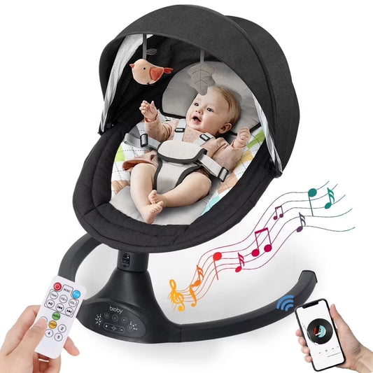 Baby Swing for Infant, Electric Bluetooth Music Bouncer Rocker with 5 Sway Modes, 3 Timing, Black