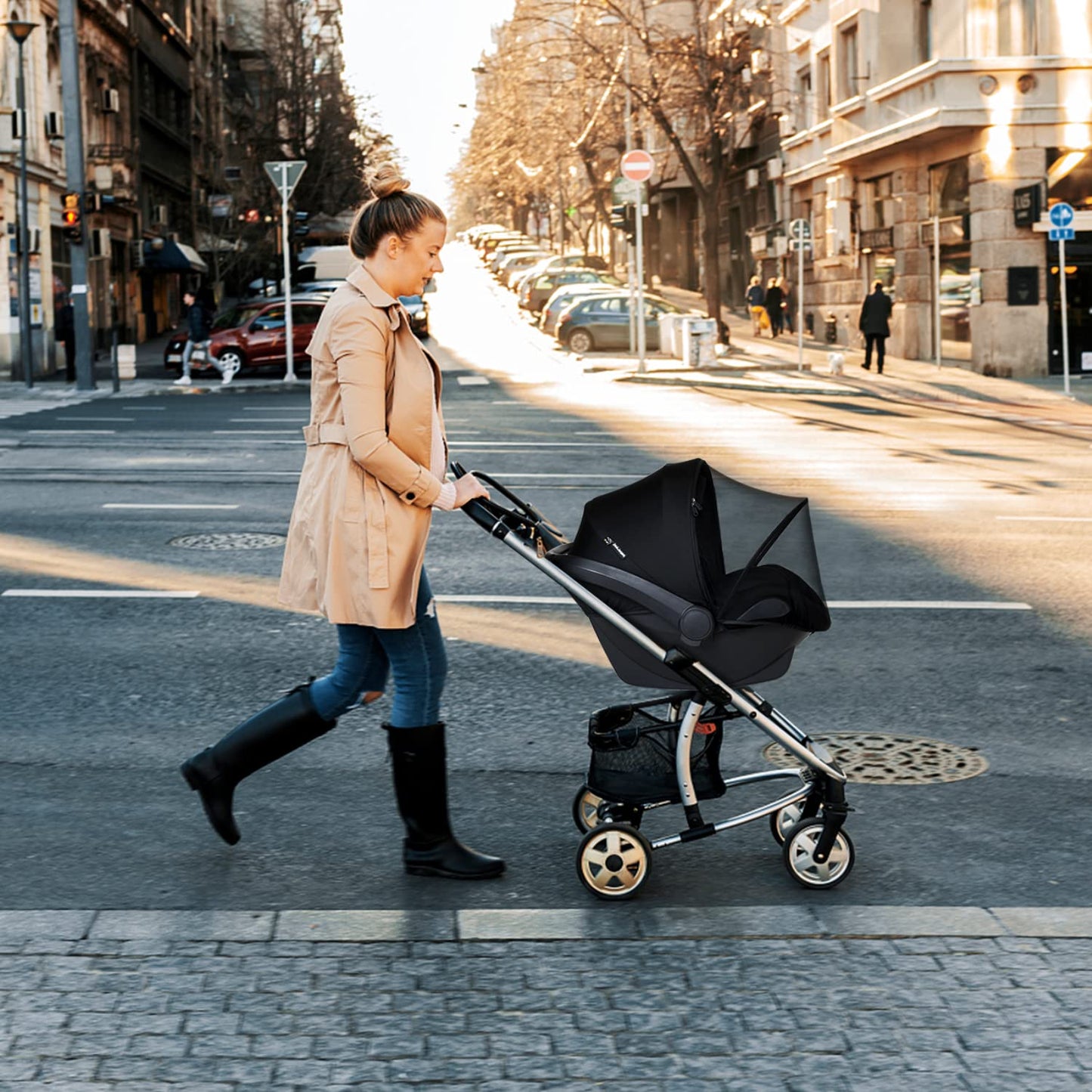 2-In-1 Car Seat Canopy - Universal Baby Car Seat Cover with Sunshade & Mesh Prot