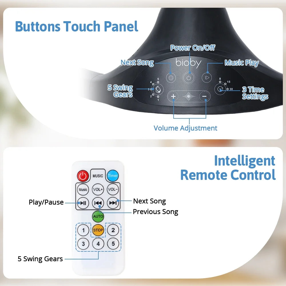 Baby Swing for Infant, Electric Bluetooth Music Bouncer Rocker with 5 Sway Modes, 3 Timing, Black