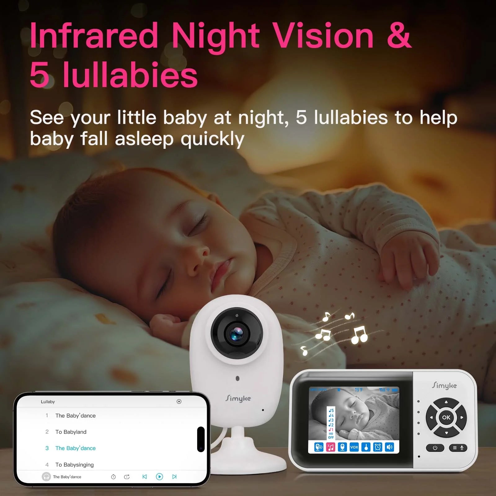 Smart Video Baby Monitor, 2.8" Display & 1080P Camera, Wifi/No Wifi Modes, Cry Detection, 2-Way Talk, VOX, 2500Mah Battery, Family Sharing