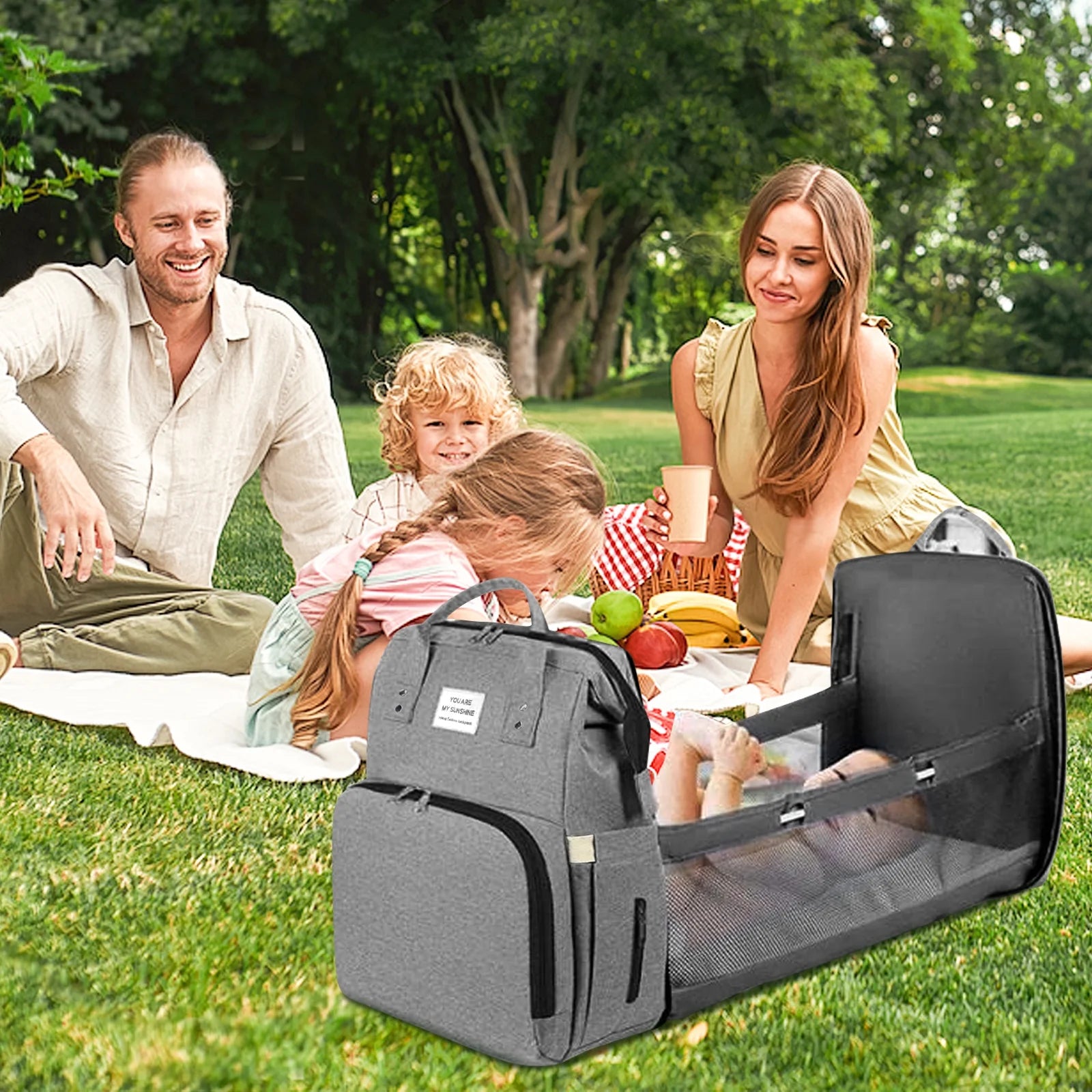 Diaper Bag Backpack, Waterproof Large Travel Essentials Baby Bag for Mom with Changing Pad & USB Charging Port, Baby Shower Gifts, Gray