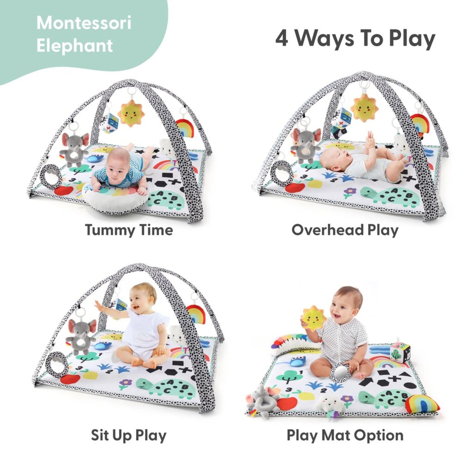 Elephant-Themed 7-In-1 Activity Play Gym and Playmat for Babies, 7-Piece